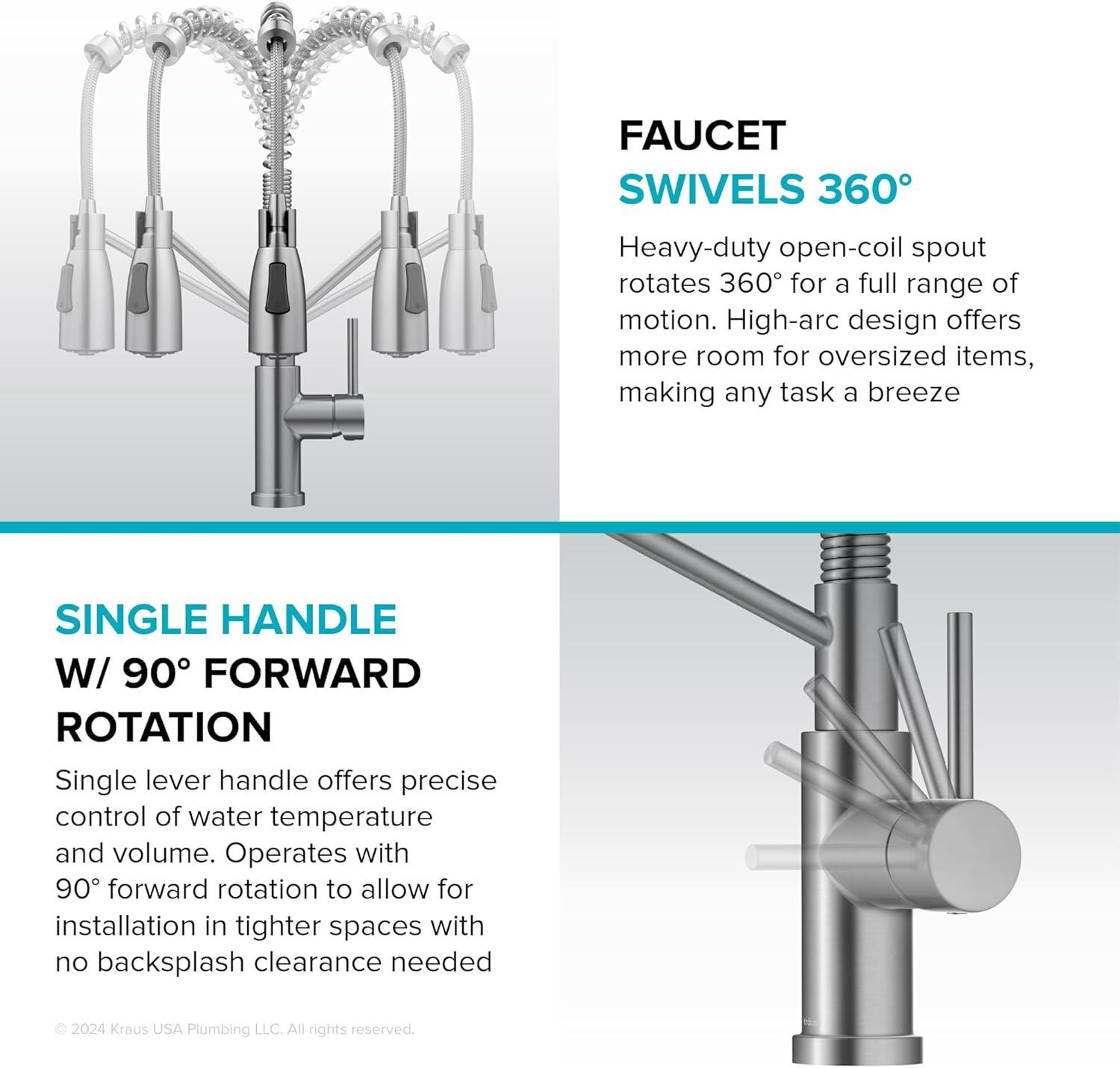 KRAUS Bolden Commercial Style 2-Function Single Handle Pull Down Kitchen Faucet