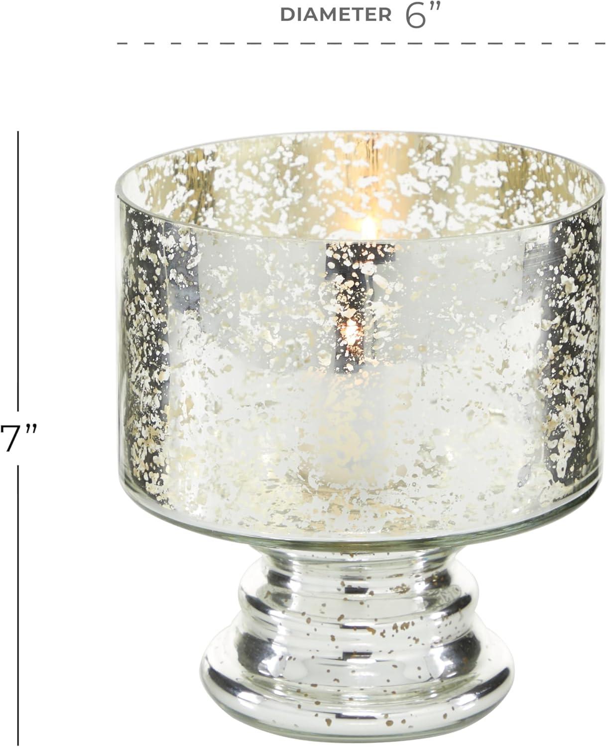 DecMode Silver Glass Handmade Turned Style Pillar Hurricane Lamp with Faux Mercury Glass Finish