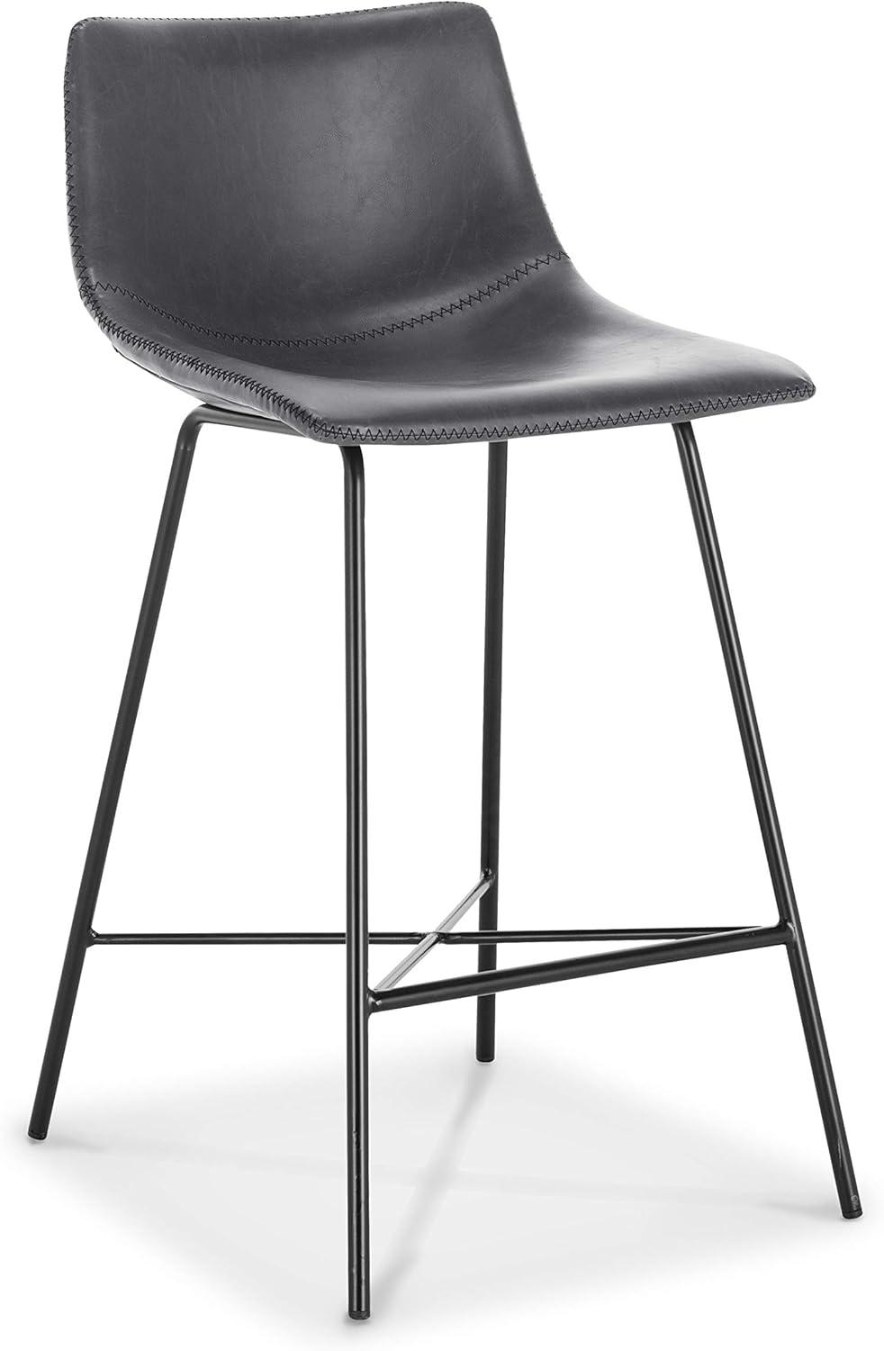 Gray Leather Saddle Style Counter Stools with Steel Base, Set of 3