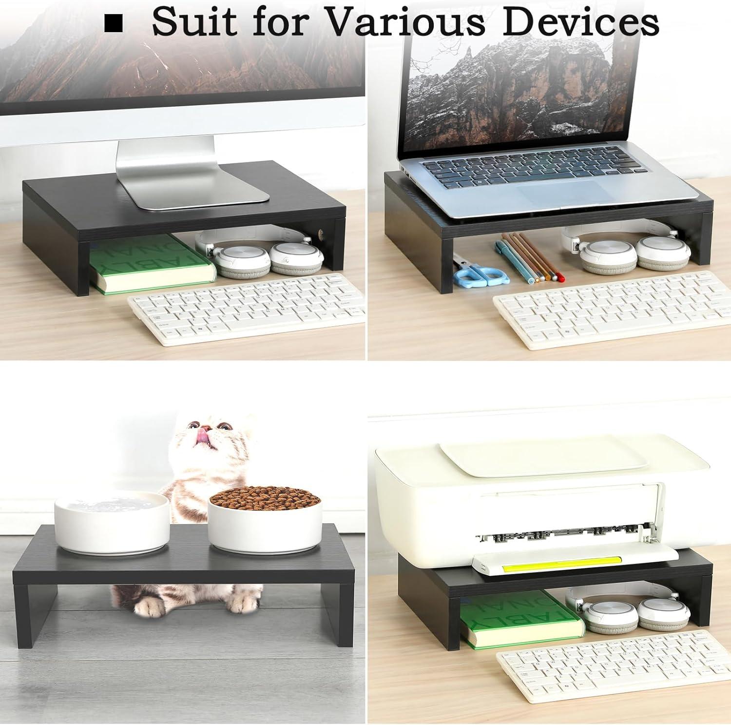 TEAMIX Wood Monitor Stand Riser-2 Pack, 2 Tier Adjustable Monitor Stand Dual Monitor Riser for 2 Monitors/Laptop/PC Black Computer Stand for Desk