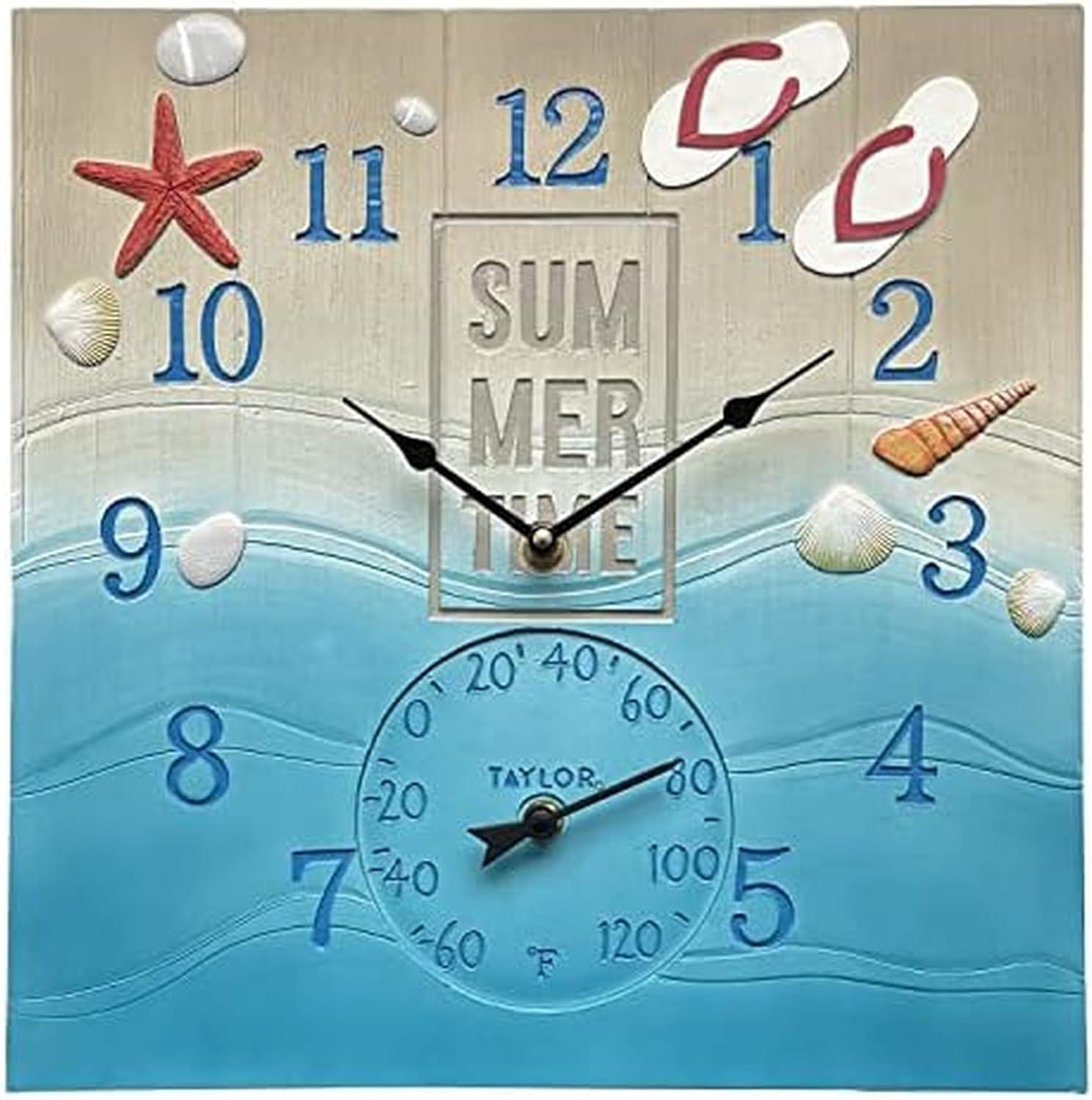 Taylor Summertime Poly Resin Clock and Thermometer,14 Inch, Blue & Reviews | Wayfair