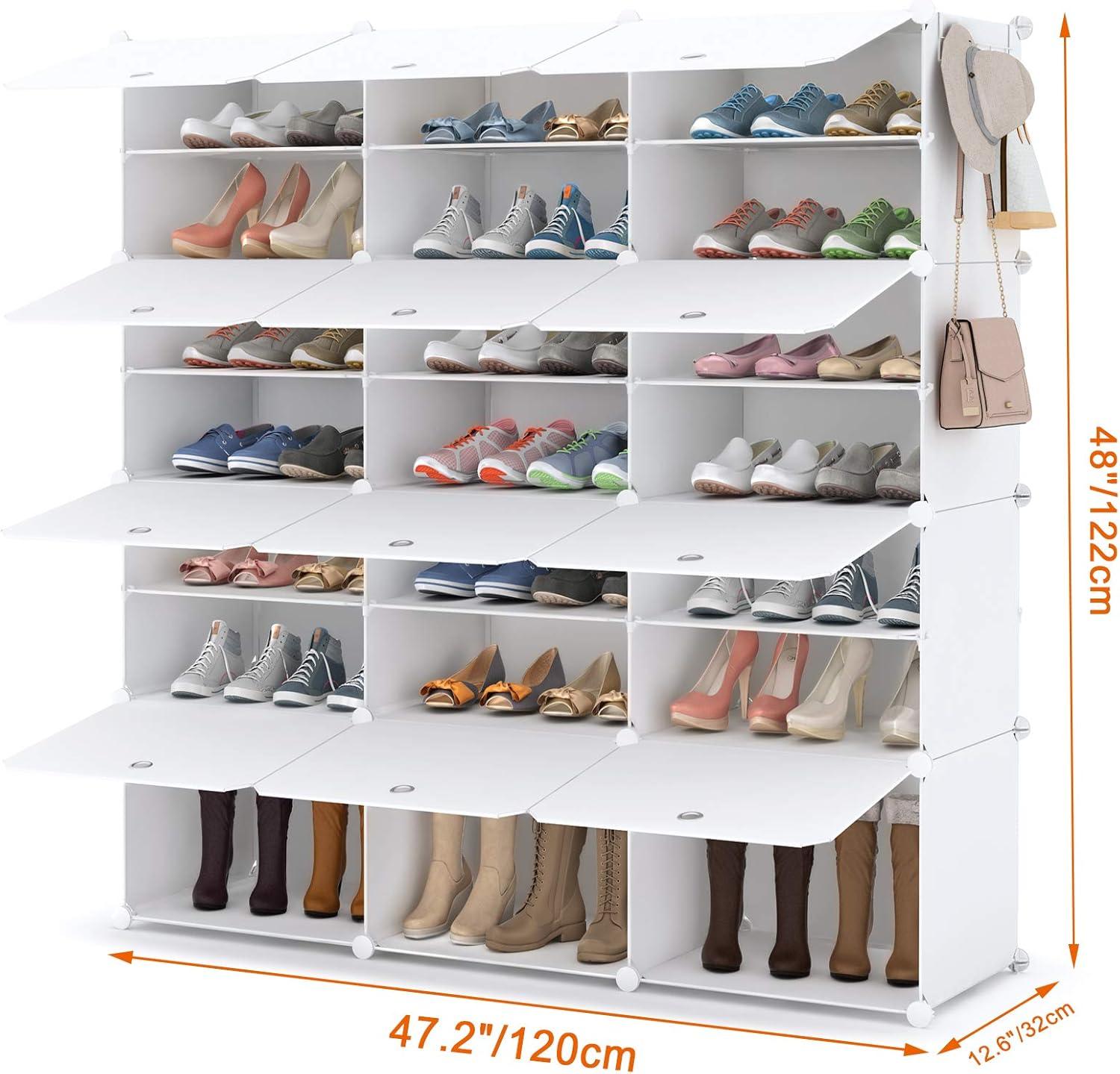 White Freestanding Metal and Plastic Shoe Storage Cabinet with 12 Doors