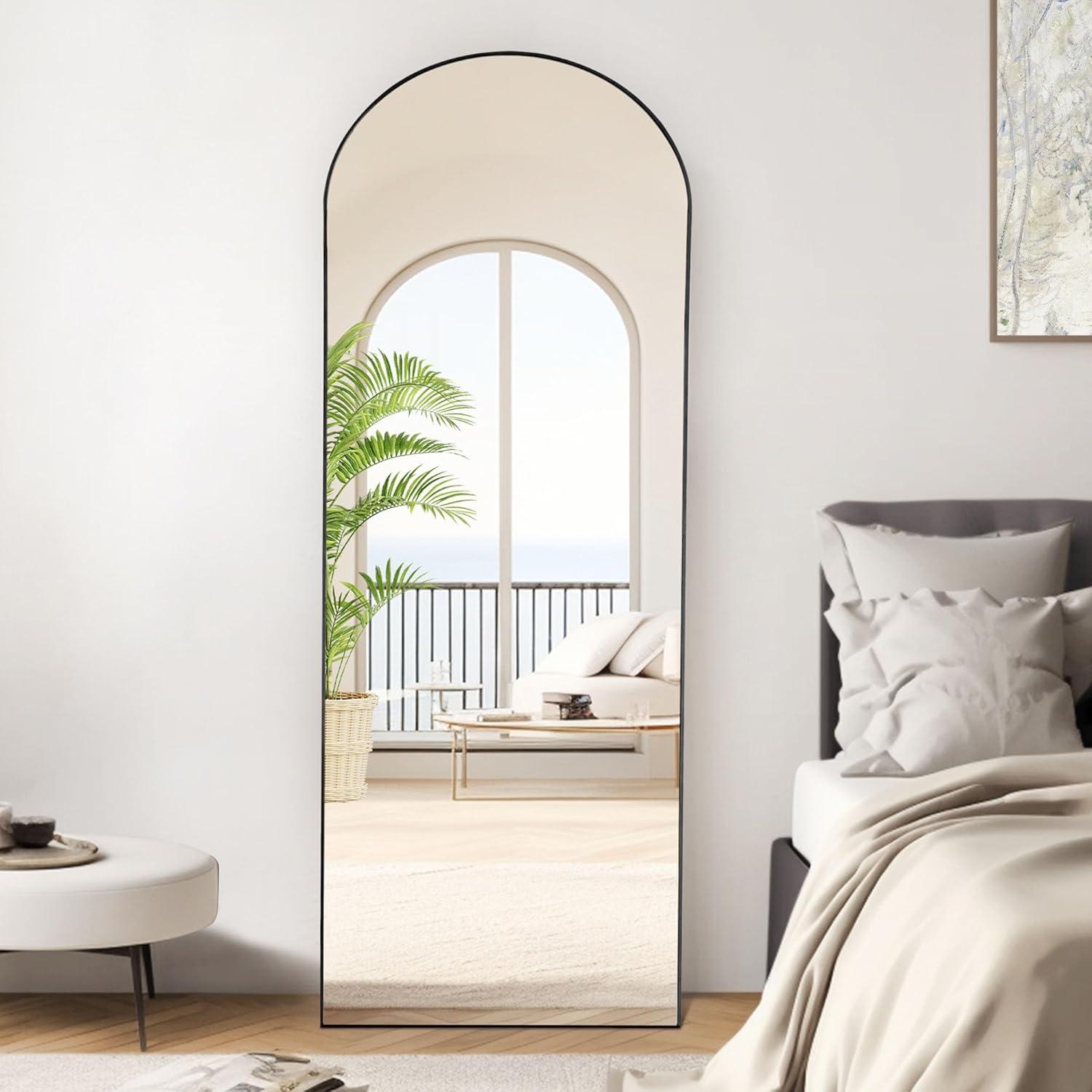 Arched Black Aluminum Full Length Floor Mirror 64" x 21"