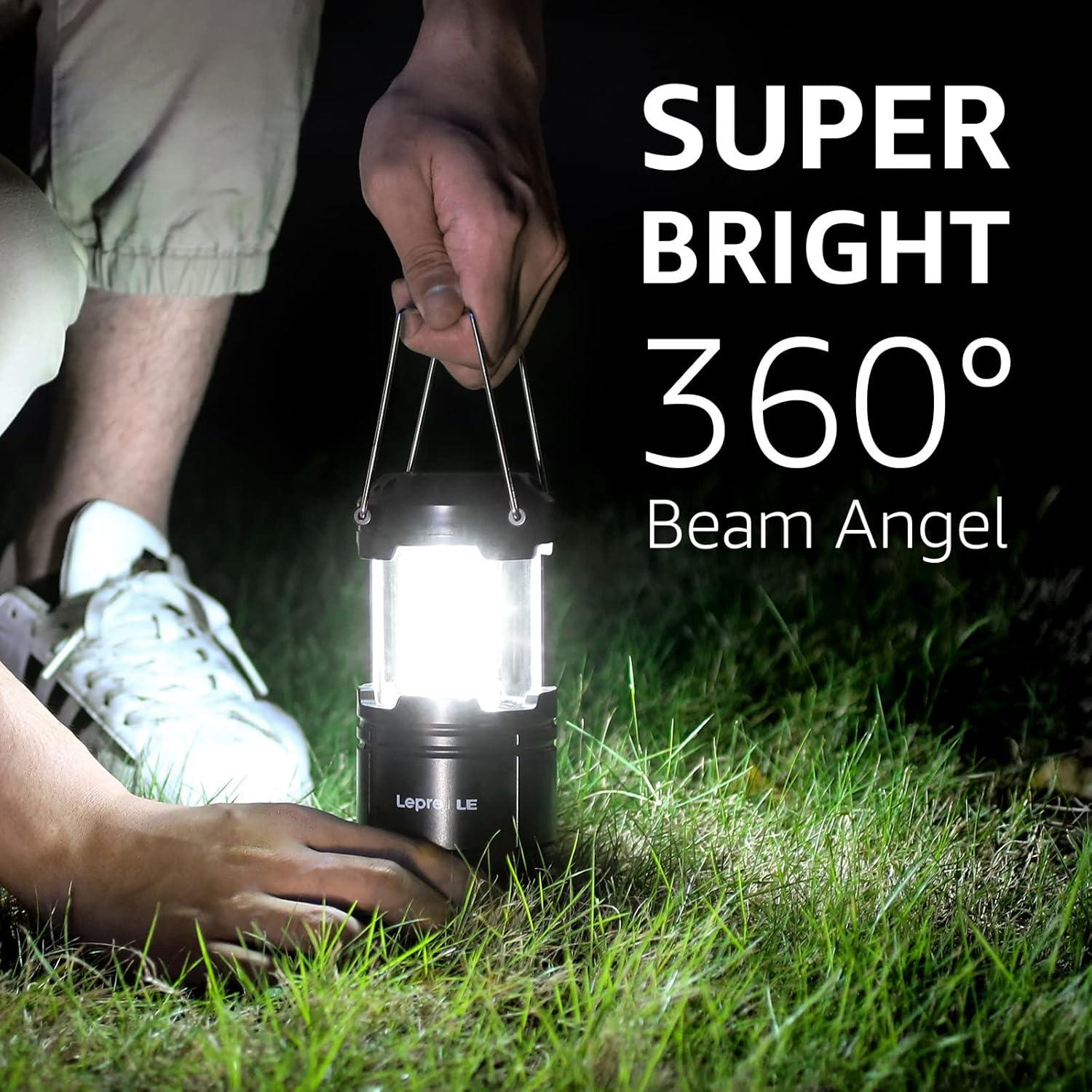 Lepro LED Camping Lanterns Battery Powered, Collapsible, IPX4 Water Resistant, Outdoor Portable Lights for Emergency, Hurricane and Outages, 2 Pack