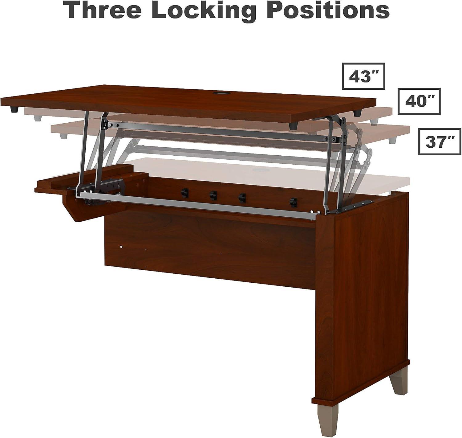 Bush Furniture Somerset 72W Sit to Stand L Desk with Hutch in Hansen Cherry