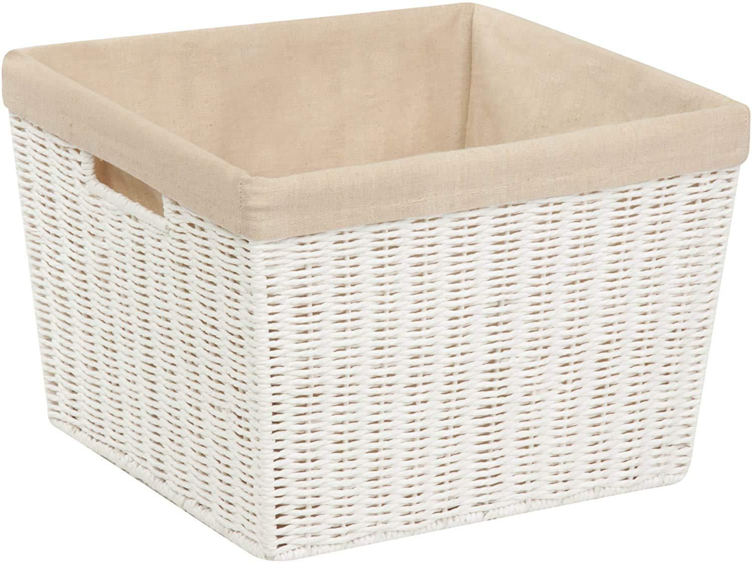 Honey-Can-Do Paper Rope and Steel Large Storage Basket with Liner, White/Natural