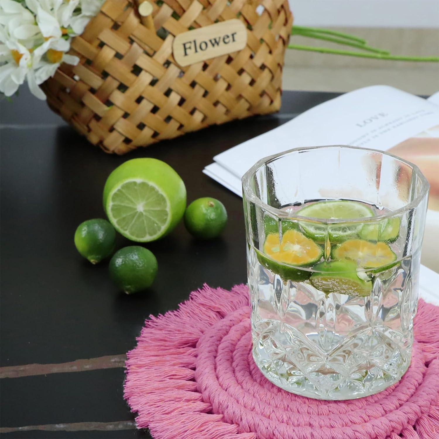 2 Posavasos Bohemios de Macramé para Bebidas, Posavasos Absorbentes con Borla, Posavasos Redondos de Algodón Hechos a Mano de 7 Pulgadas para Mesa de Escritorio, Cocina, Oficina, Hogar, Bar, Protección de Mesa, Regalo de Inauguración de la Casa, Rosa