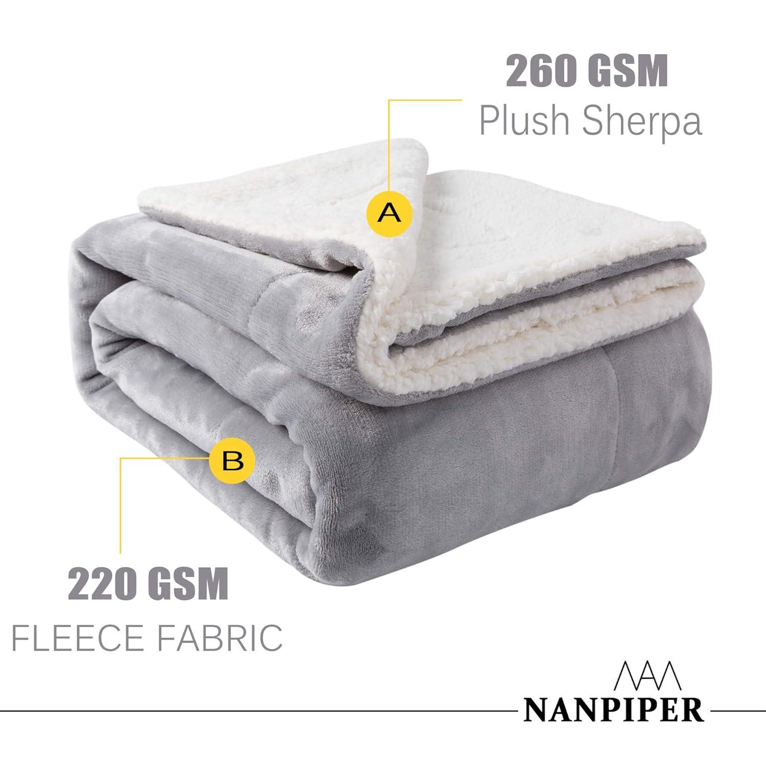 NANPIPER Sherpa Twin Thick Warm Reversible Velvet Plush Blanket for Winter - Super Soft Fuzzy Flannel Fleece Wool Like (Light Grey Twin Size 60"x80")