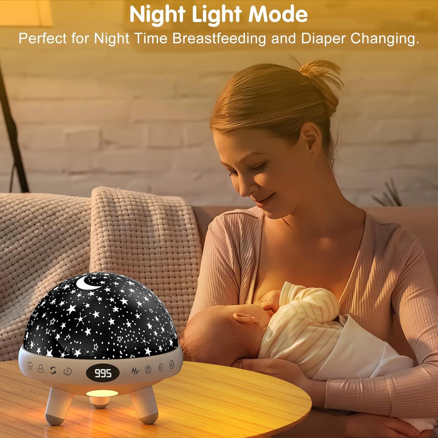 Night Light for Kids Girls Boys Star Projector White Noise Sound Machine Baby Sleep Soother Nursery Bedroom Children Bedside Lamp with Music Adapter Timer Remote Control