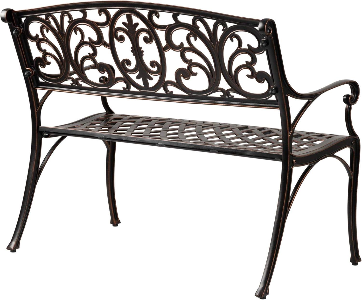 Balkene Home Decatur Outdoor Cast Aluminum Patio Bench Heavy Duty Rust Free Aluminum Construction - Antique Bronze Finish