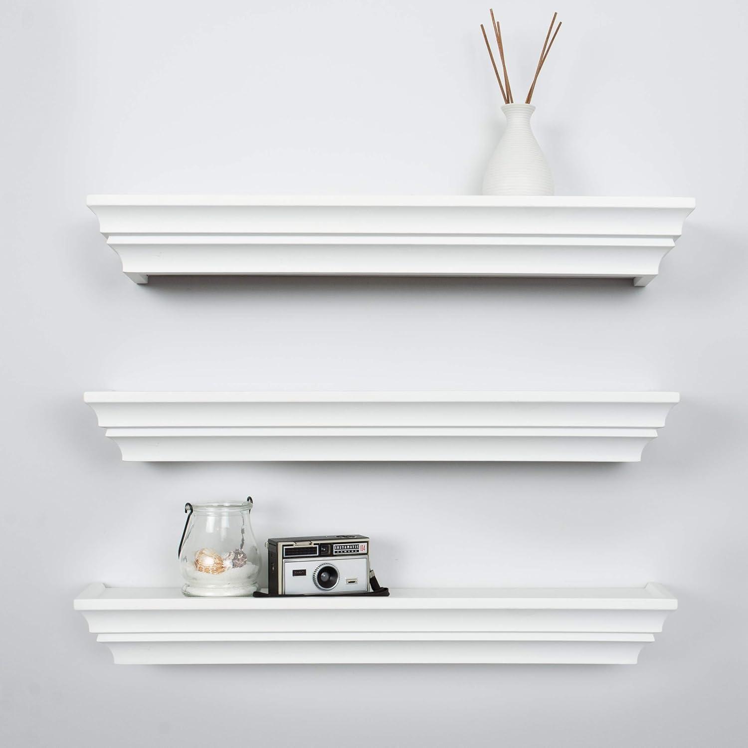 White Wood Floating Wall Shelves Set of 3