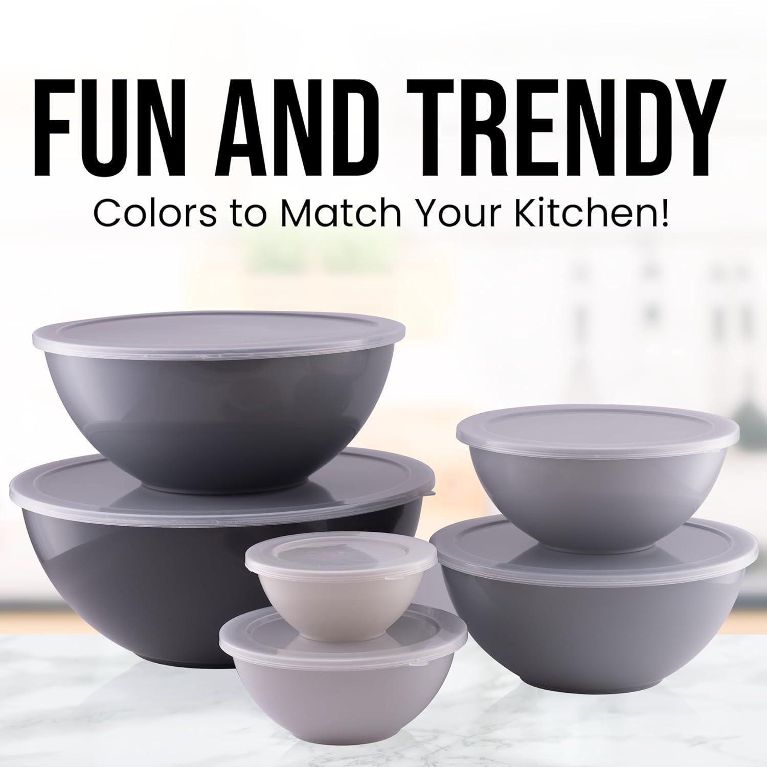 Zulay Kitchen Plastic Mixing Bowls With Lids 12 Piece Set 6 Prep Bowls and 6 Lids