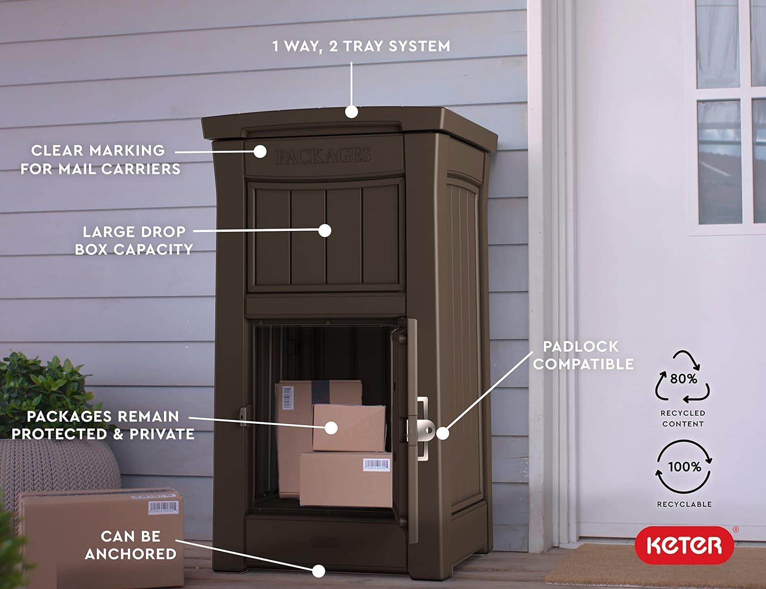 Keter Brown Package Delivery Box for Porch with Lockable Secure Storage Compartment