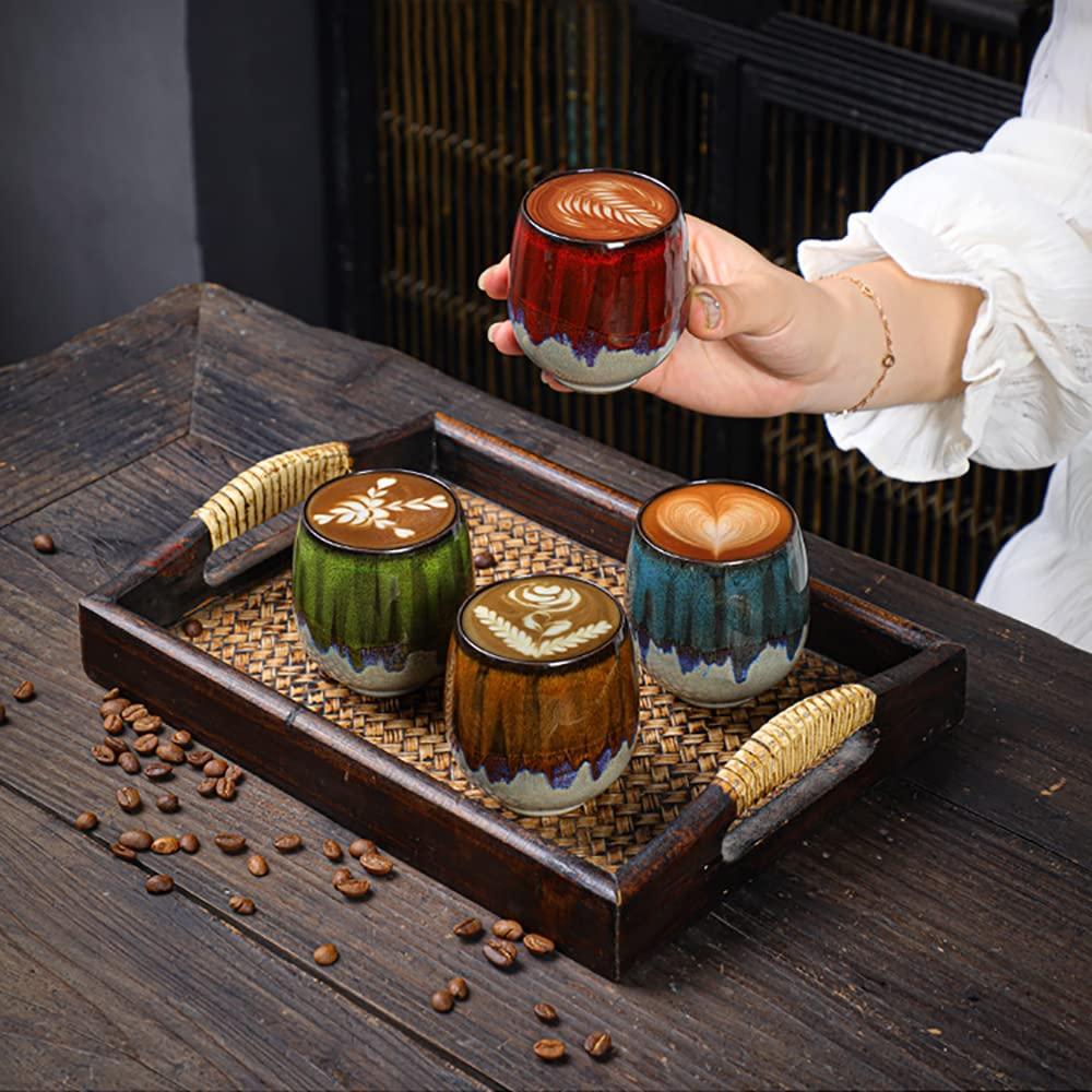 DanceeMangoos Ceramic Kiln-Change Espresso Cups Small Espresso Coffee Cup Spirits Cups Tasting Cups Ceramic Mate Cup (2 x 3.52 Oz, Red)