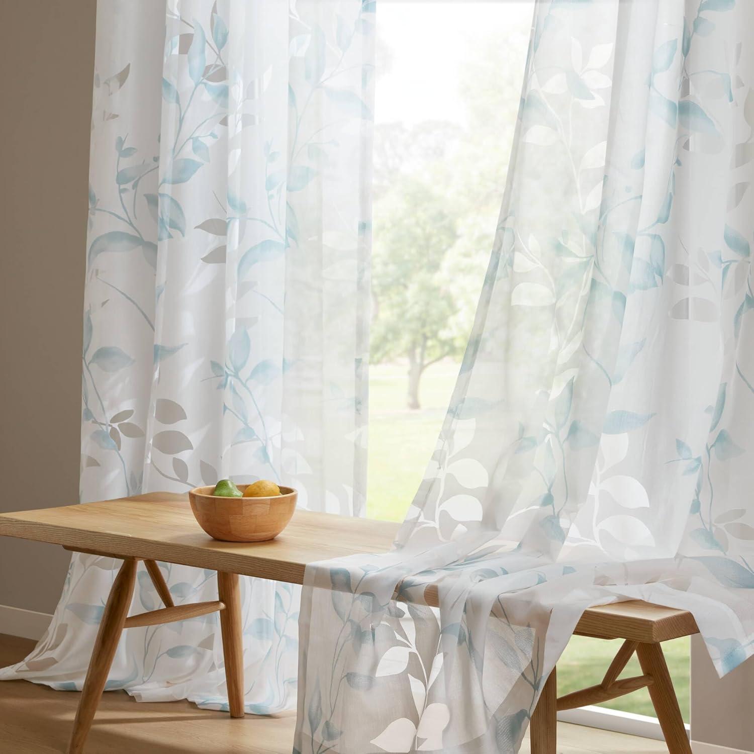 Madison Park Cecily Floral Printed Burnout Sheer Grommet Single Curtain Panel