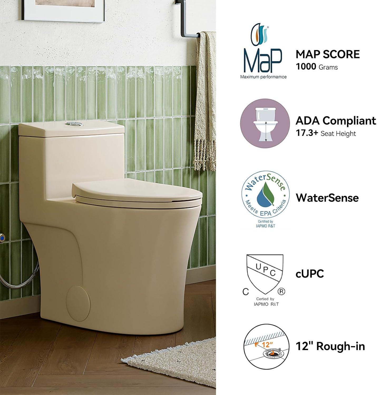 Arlo Compact One Piece Toilet with Comfort Chair Seat ADA Height 17.3", Elongated Dual Flush 0.8/1.28 GPF , MAP 1000g