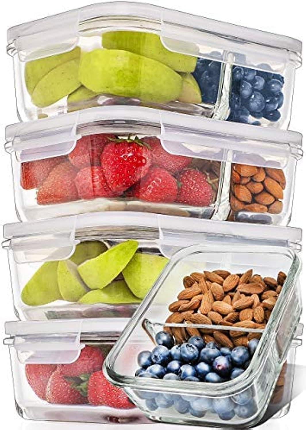 Clear Glass Meal Prep Containers with Divided Storage, 30 oz, Set of 5