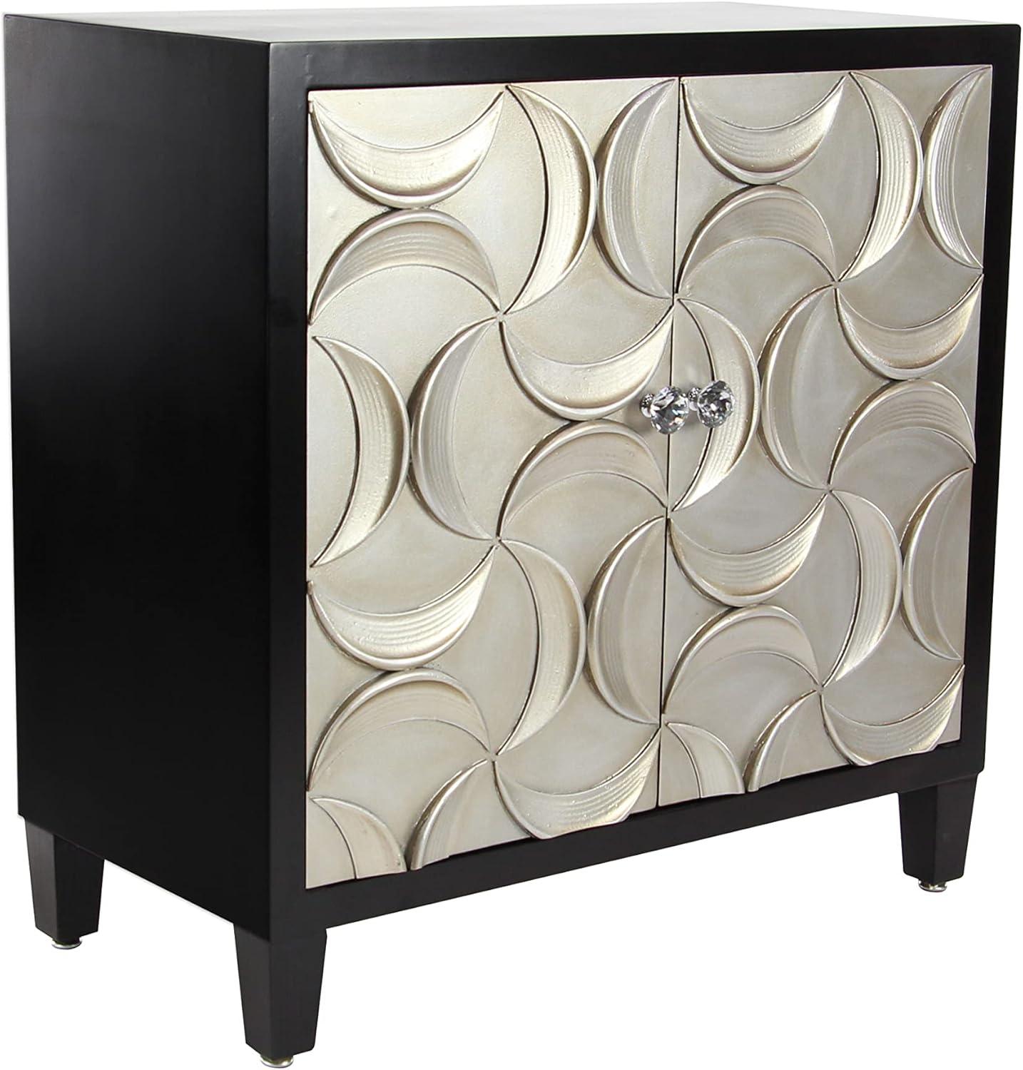 DecMode Black Modern Rectangular Wood Cabinet with Crescent Moon Pattern, 31"W x 32"H