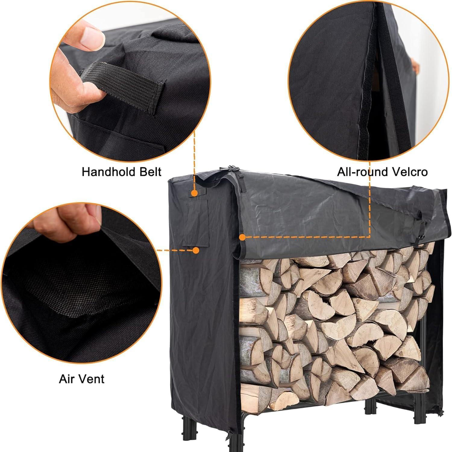 Himal 8ft Waterproof Firewood Cover, Heavy Duty 600D Oxford Outdoor Storage Wood Rack Cover with Buckle (Log Rack not Included)
