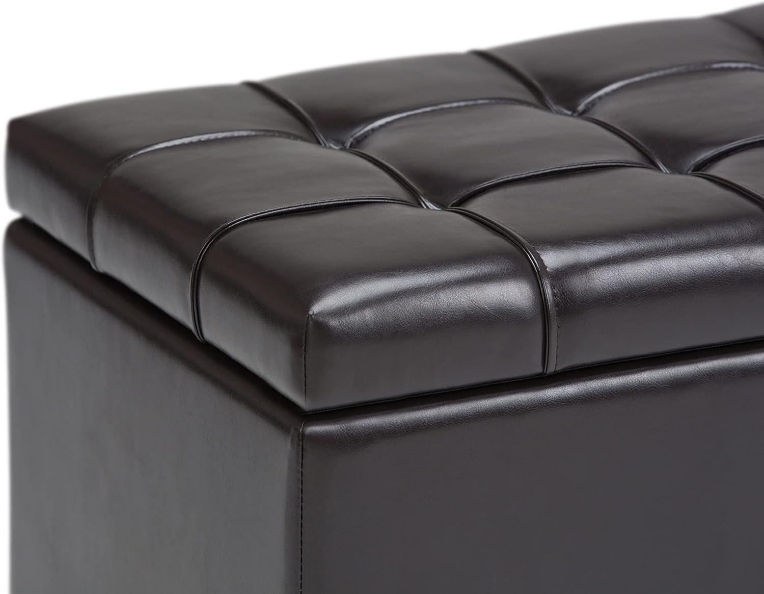 Simpli Home Sienna 33"W Upholstered Storage Ottoman Bench with Lift-Up Tufted Top