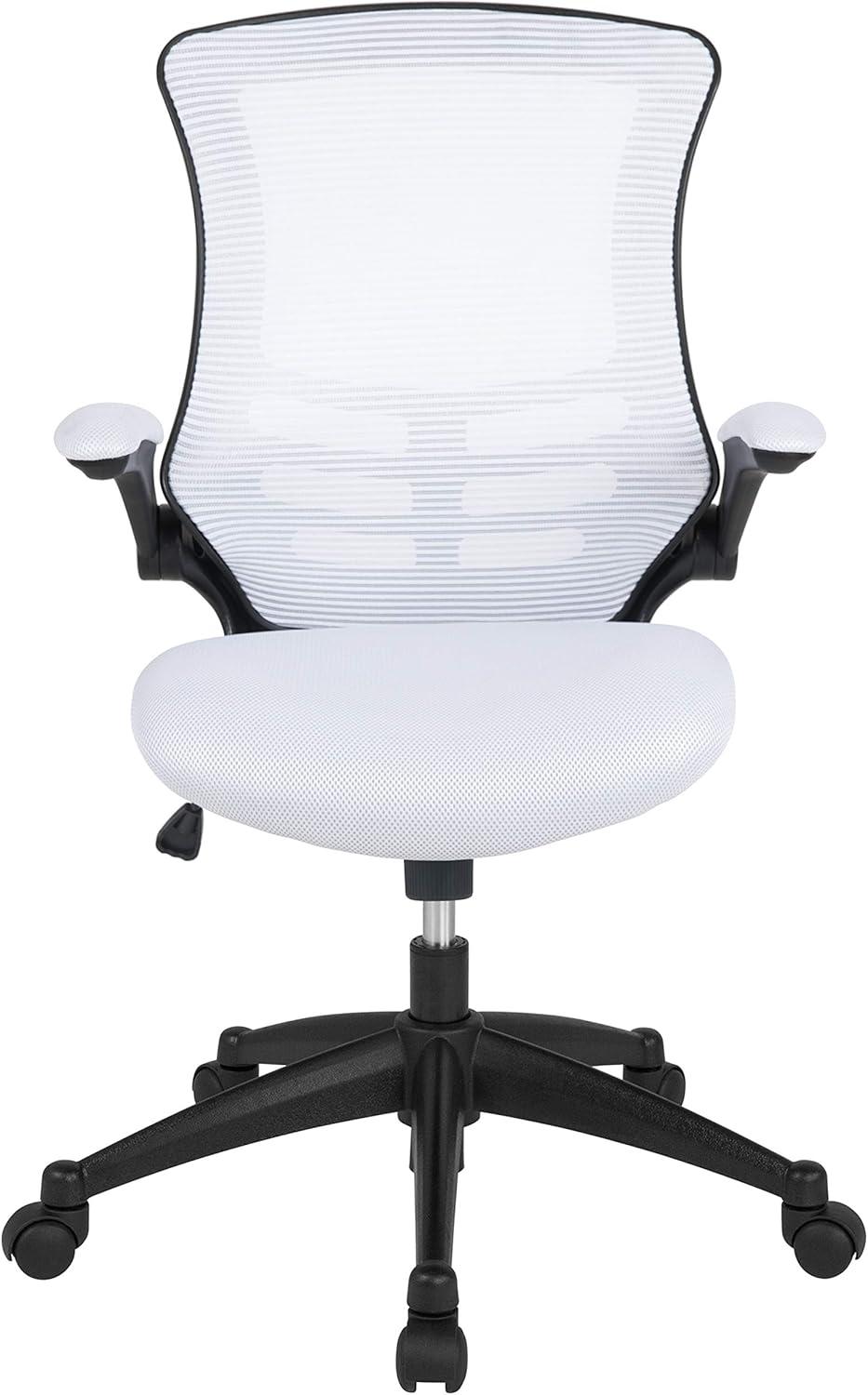 Flash Furniture Kelista Mid-Back White Mesh Swivel Ergonomic Task Office Chair with Flip-Up Arms