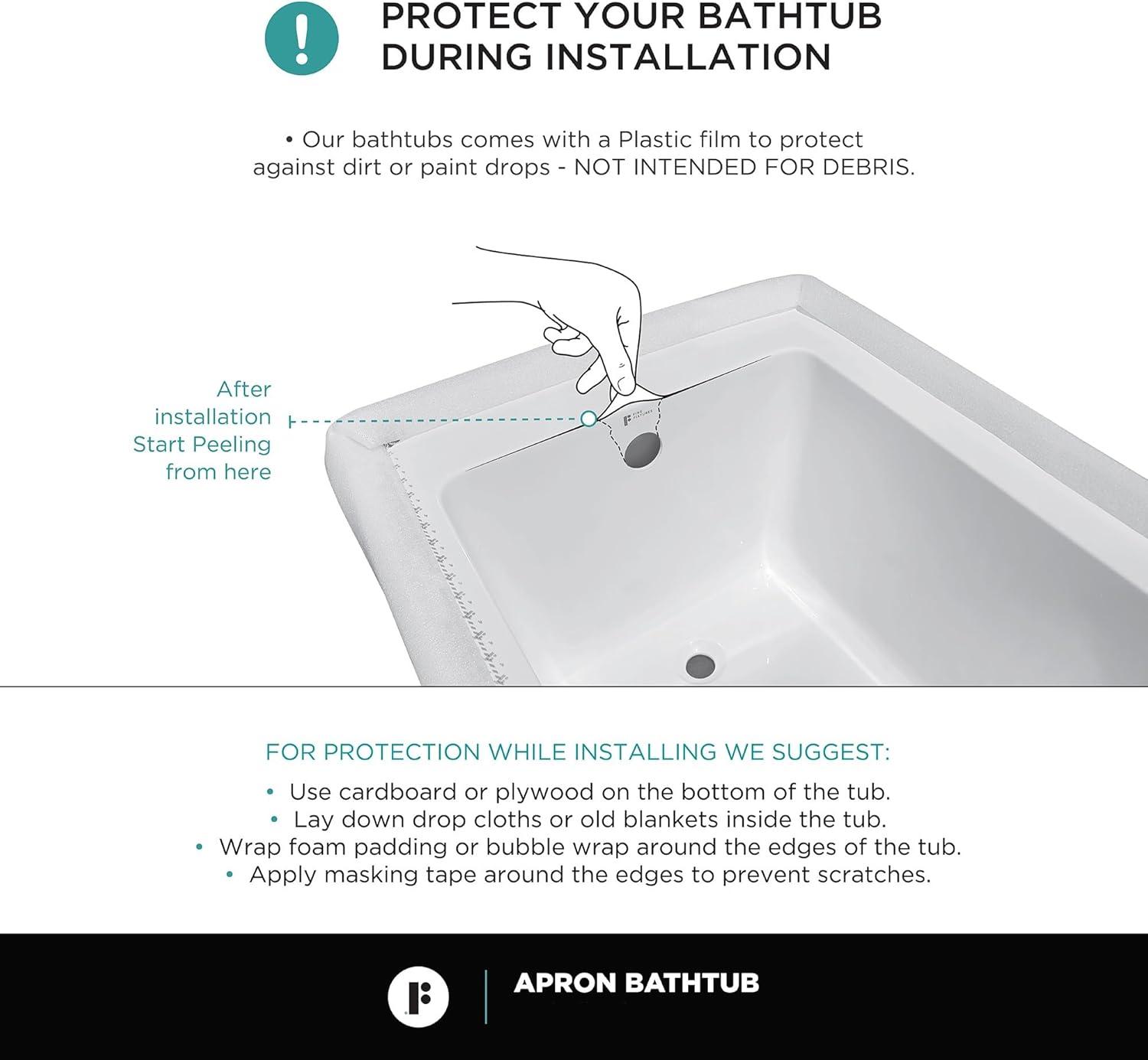 Fine Fixtures Acrylic-Fiberglass Soaking Bathtub, White. Alcove | Apron Front Left Hand 60"x32"