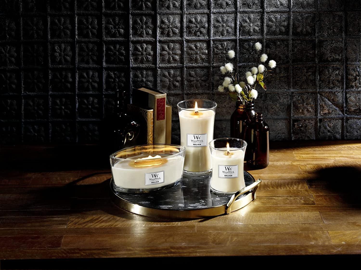 21.5oz Large Hourglass Jar Candle Vanilla Bean - WoodWick: Soy & Paraffin Blend, Crackling Wooden Wick, 120hr Burn Time