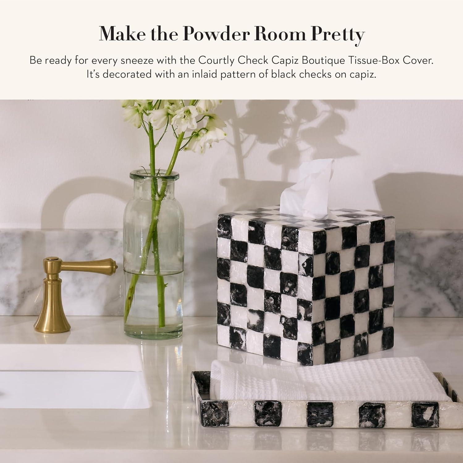 Black and White Capiz Square Tissue Box Cover