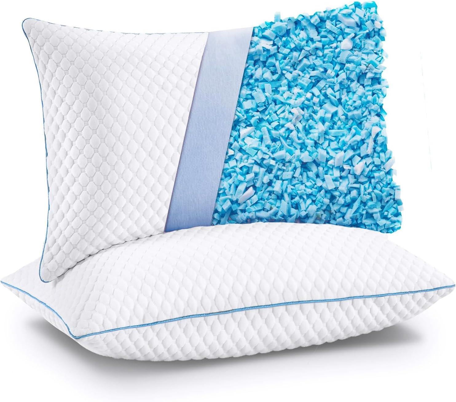 Queen Size White Gel Infused Shredded Memory Foam Bed Pillows