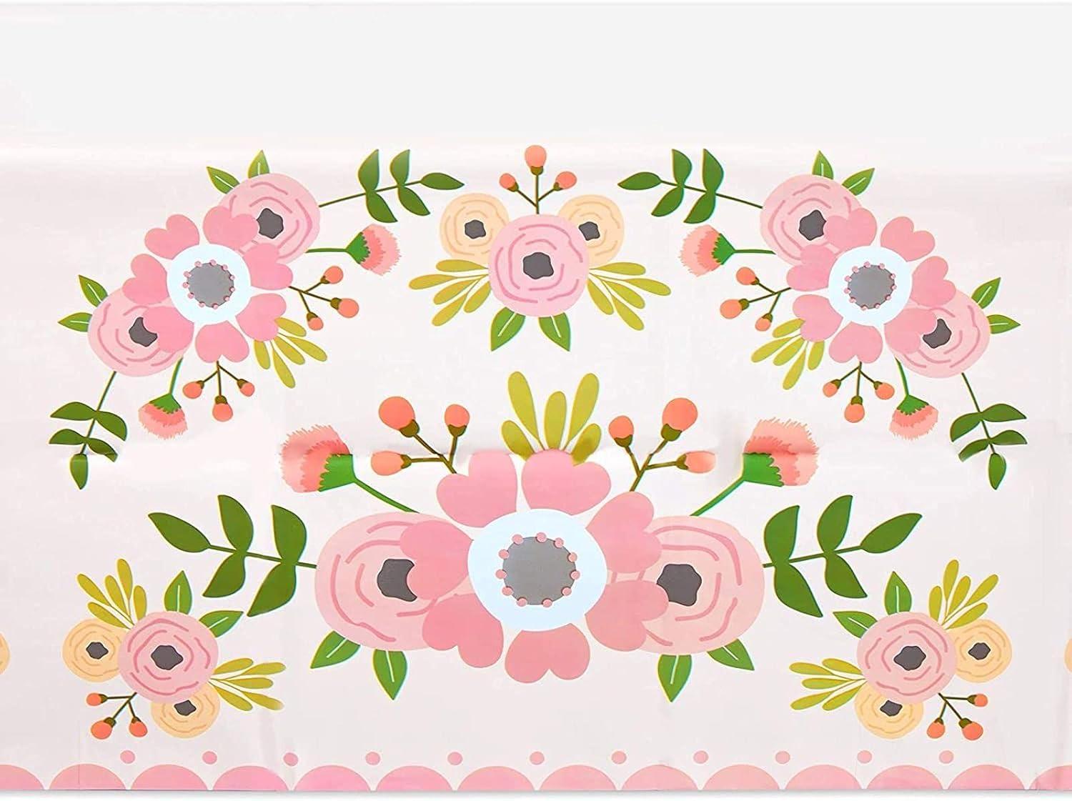 Sparkle and Bash 3 Pack Plastic Floral Tablecloth for Wedding, Birthday Party Decorations, Disposable Tablecloths for Rectangle Tables, Tea Party Supplies, Baby Shower, 54 x 108 Inch