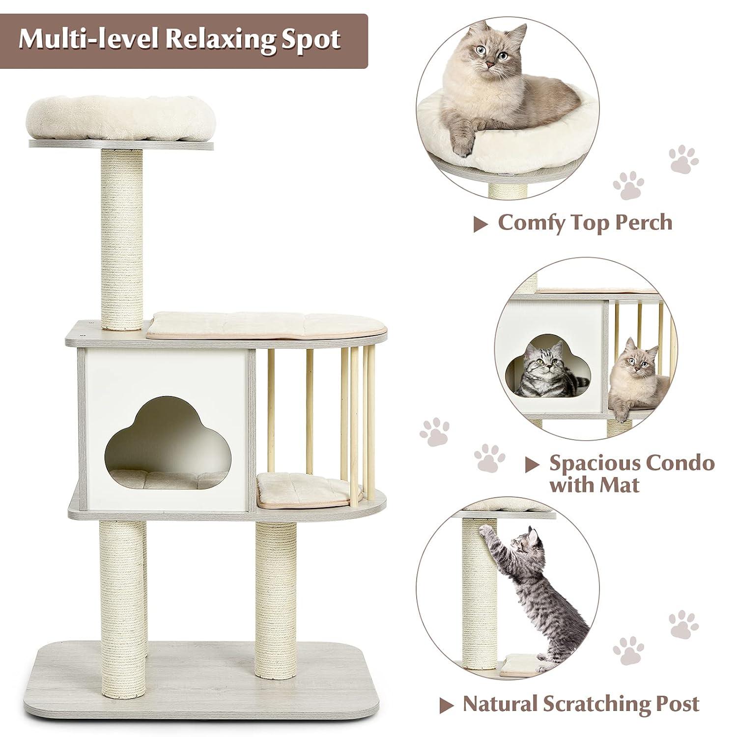 Archie & Oscar™ 46" Modern Wooden Cat Tree With Platform & Washable Cushions For Kittens & Cats