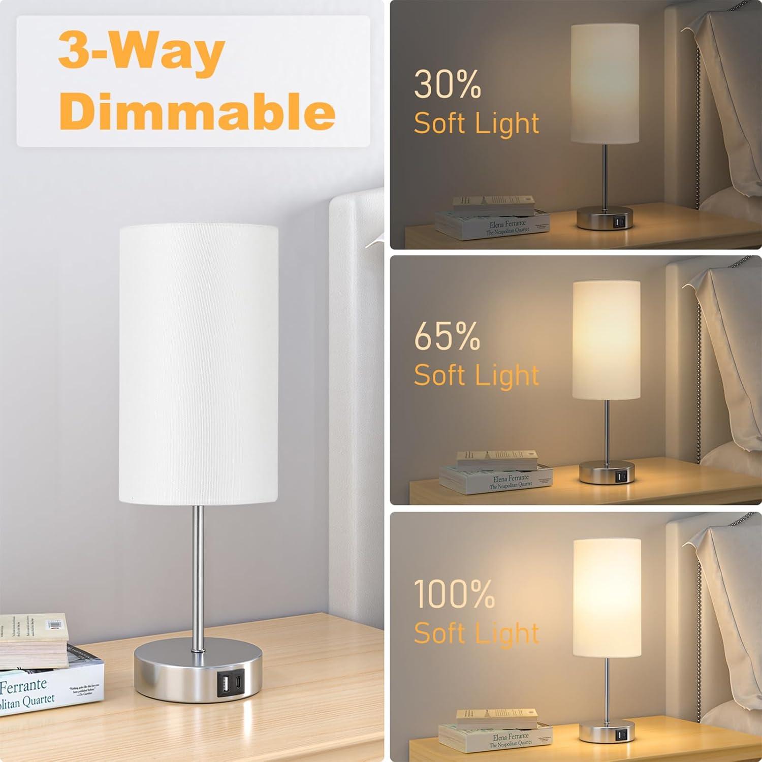 Ebern Designs Table Lamp For Bedroom, 3 Way Dimmable Touch Lamp With Dual Charging Station, Small Bedside Lamps For Night Stands, Living Room, Office(LED Bulb Included)