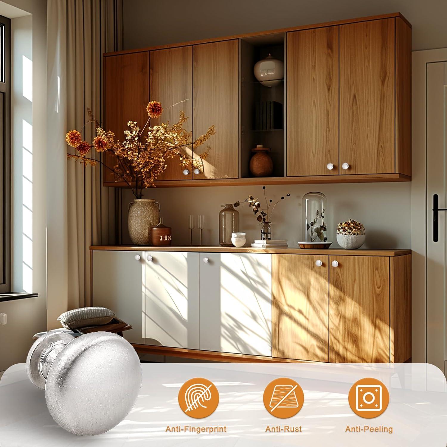 Probrico 25 Pack Cabinet Knobs Hardware,Furniture Round Knobs in Brushed Nickel Finish,1-3/16 inch(29.5mm) Diameter Kitchen Pull Knobs