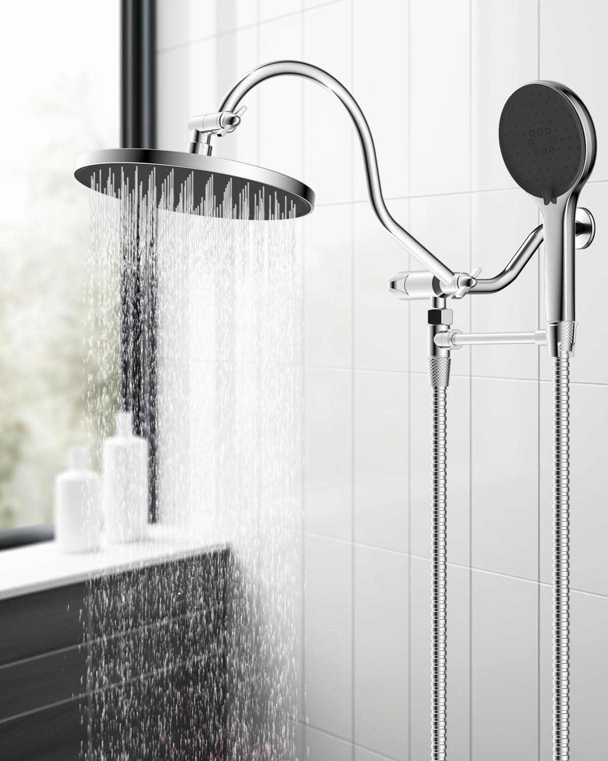 Chrome Adjustable Height Dual Shower Head with Handheld