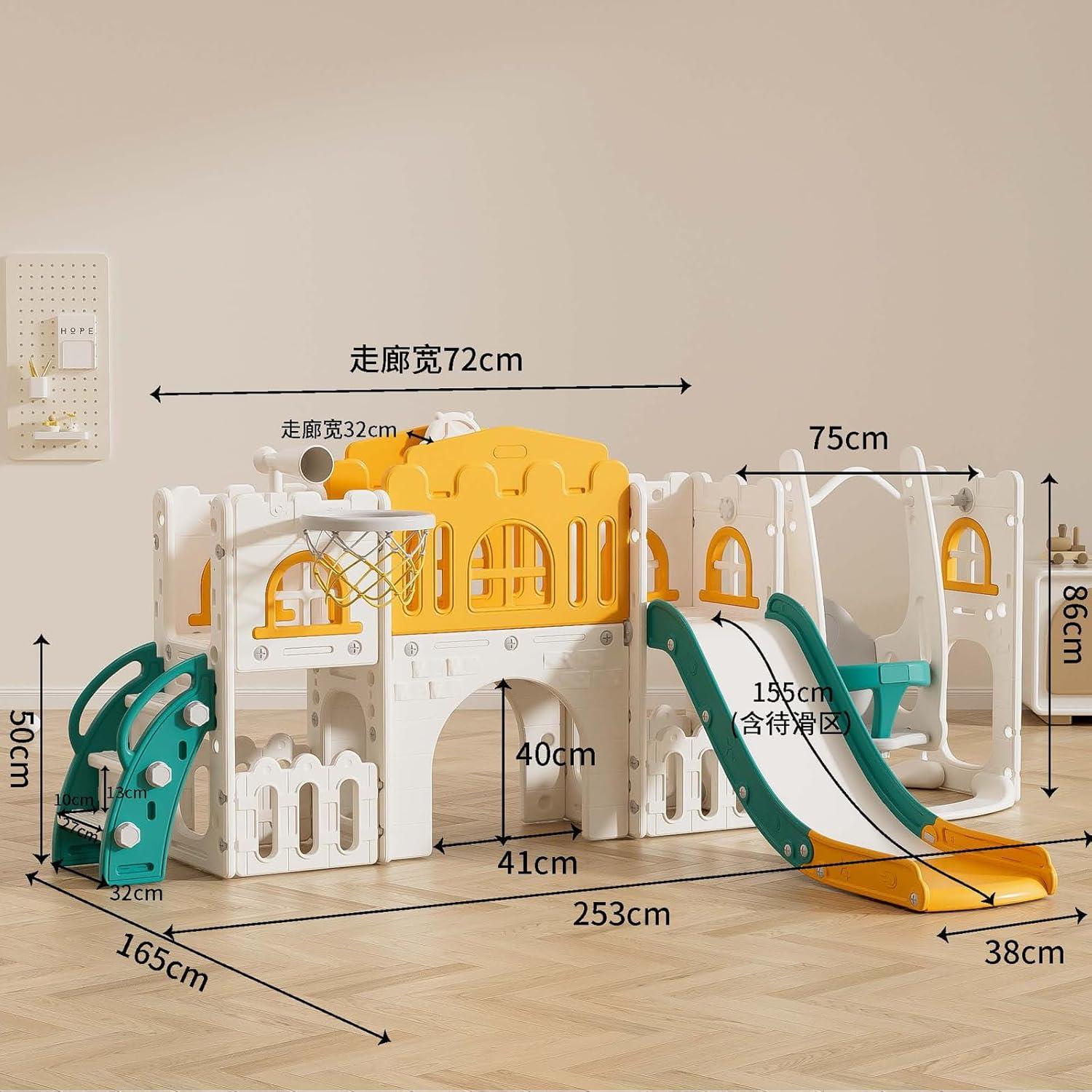 10 in 1 Toddler Slide, Age 1-3 with Swing, Basketball Hoop and Telescope, Kid Slide for Toddlers, Indoor Outdoor Playset Toddler Playground