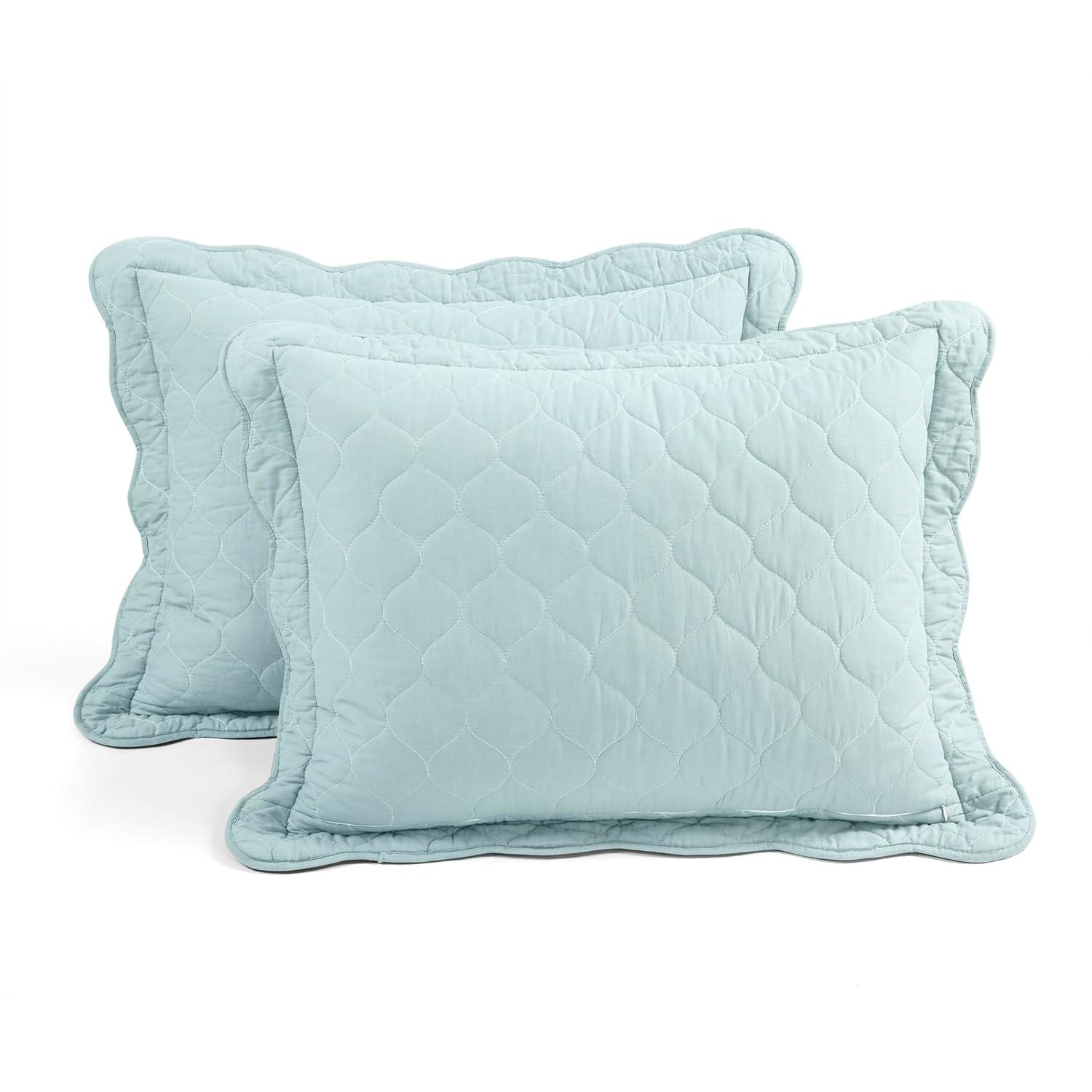 3pc Full/Queen Coastal Chic Scallop Edge Reversible Quilt Set Blue - Lush Décor: OEKO-TEX Certified, Cotton Fill