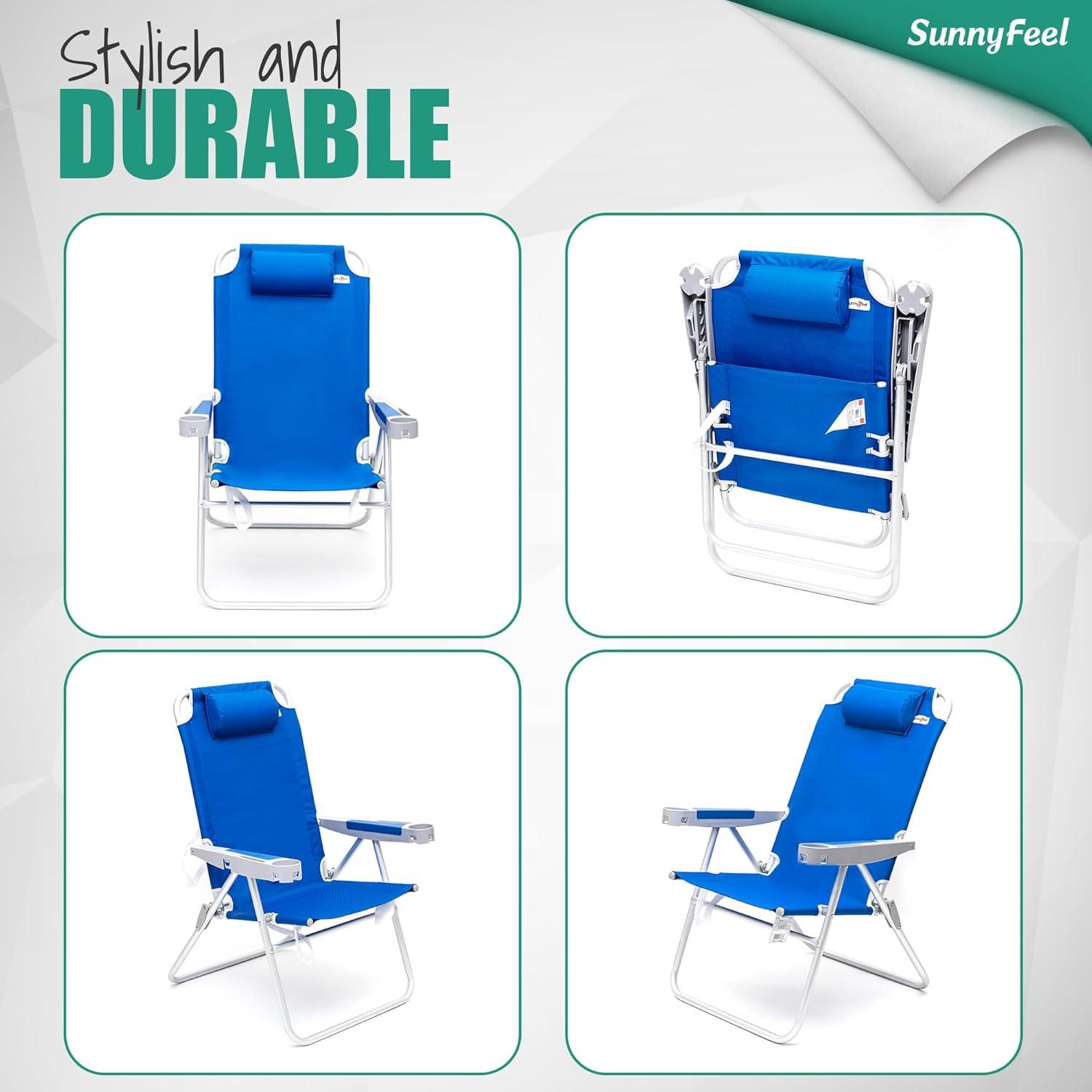 SUNNYFEEL Oversized Tall Folding Beach Chair Lightweight, 17" Portable Sand Chair for Adults Heavy Duty 500 LBS with Cup Holders, Foldable High Camping Lawn Chairs for Camp/Outdoor/Picnic/Sports