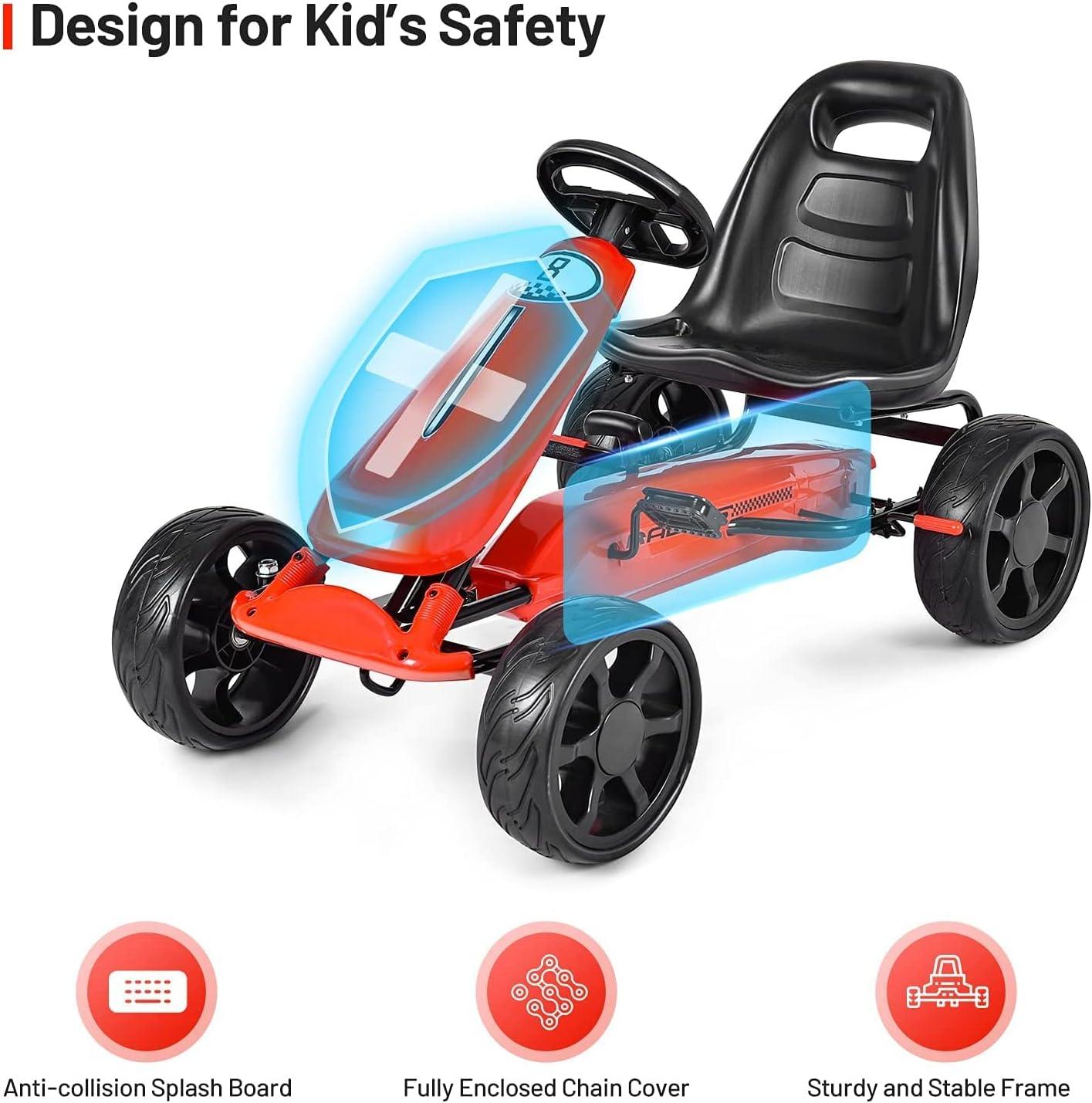 Costway Xmas Gift Go Kart Kids Ride On Car Pedal Powered Car 4 Wheel Racer Toy Stealth Outdoor Red