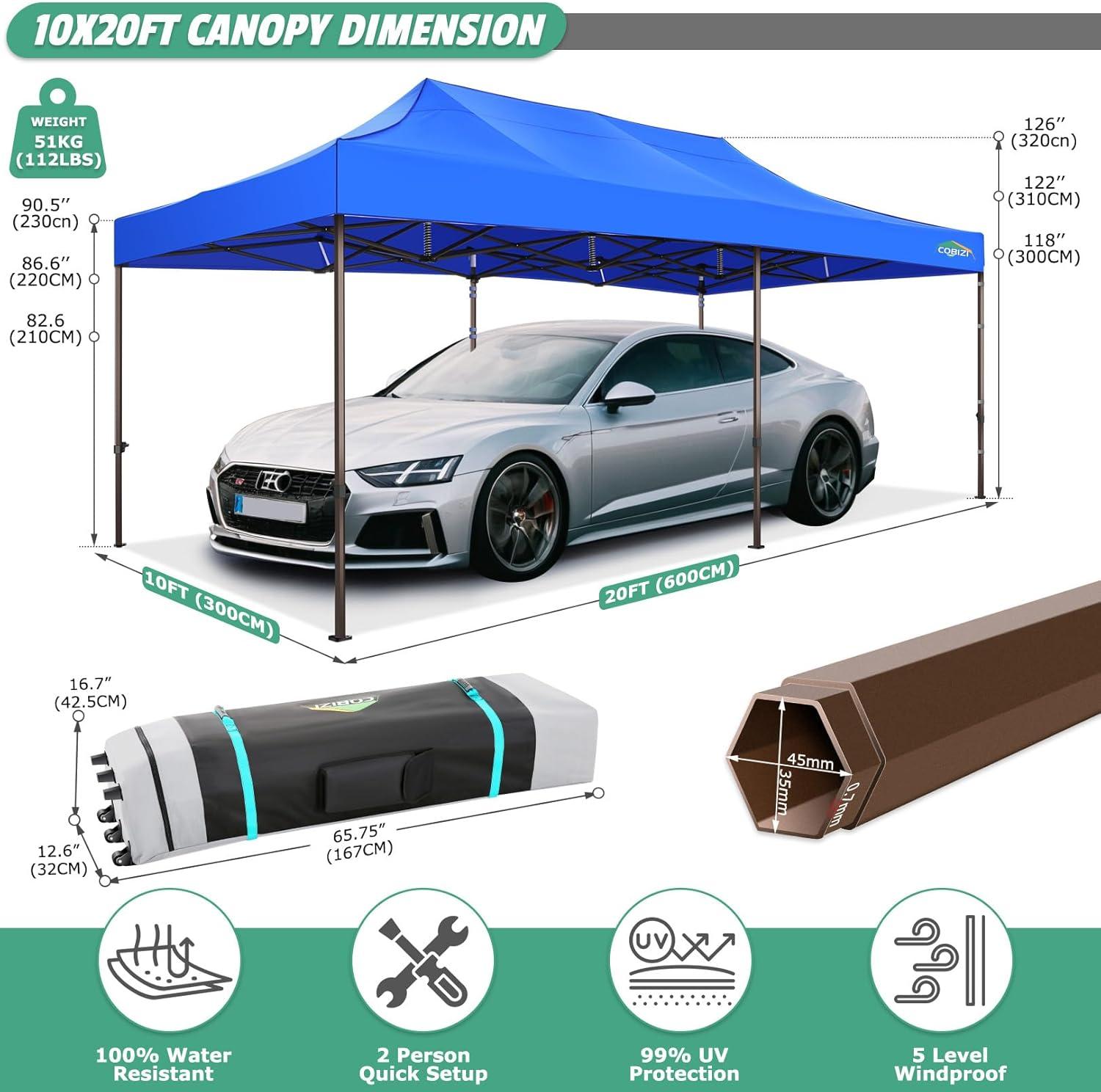 Cobizi 10x20 Canopy Tent, Heavy Duty Pop up Canopy with Sidewalls, Waterproof Easy Setup Canopy with Mosquito Netting, Outdoor Instant Screen Tents for Parties, Wedding, Backyard with Carry Bag