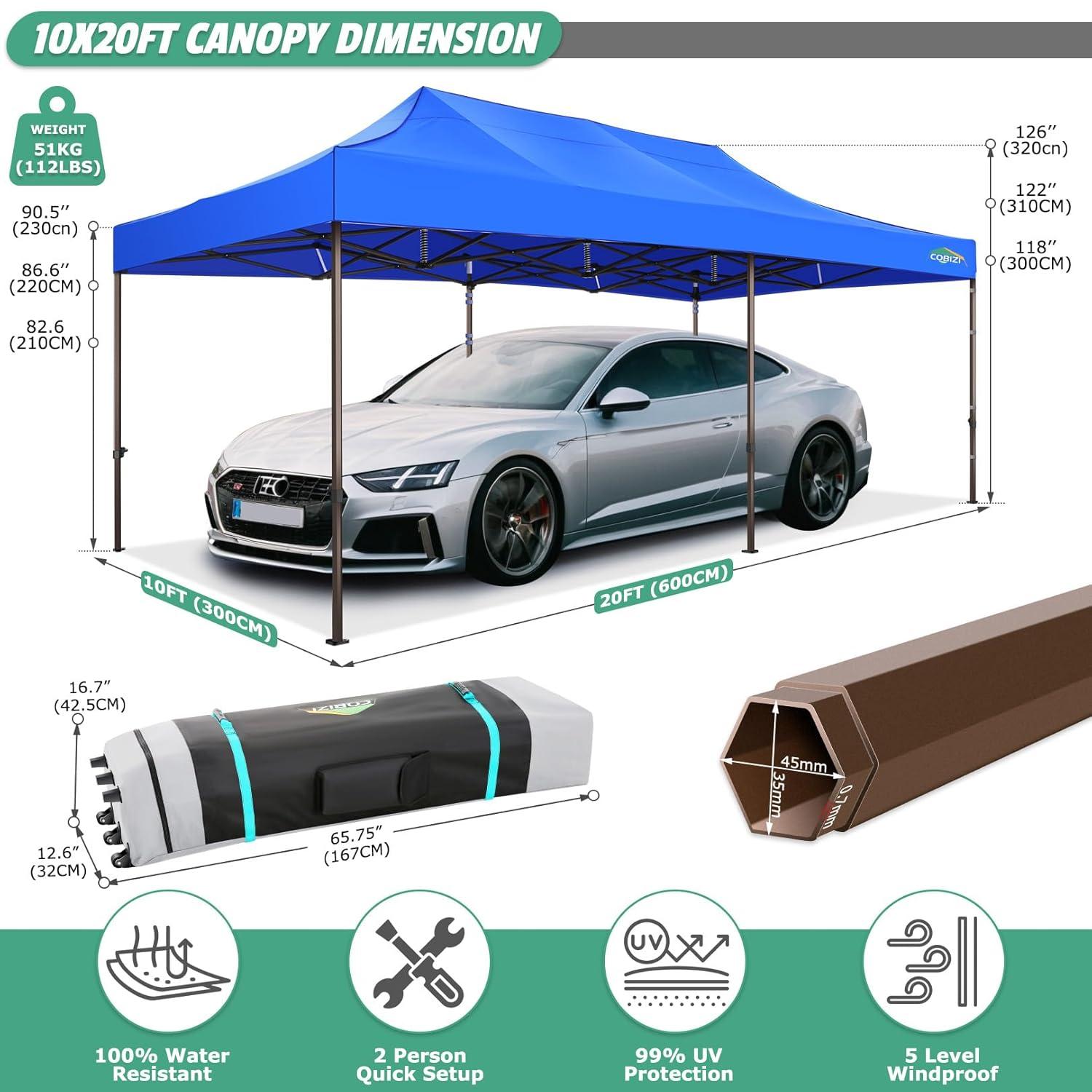 Cobizi 10x20 Canopy Tent, Heavy Duty Pop up Canopy with Sidewalls, Waterproof Easy Setup Canopy with Mosquito Netting, Outdoor Instant Screen Tents for Parties, Wedding, Backyard with Carry Bag