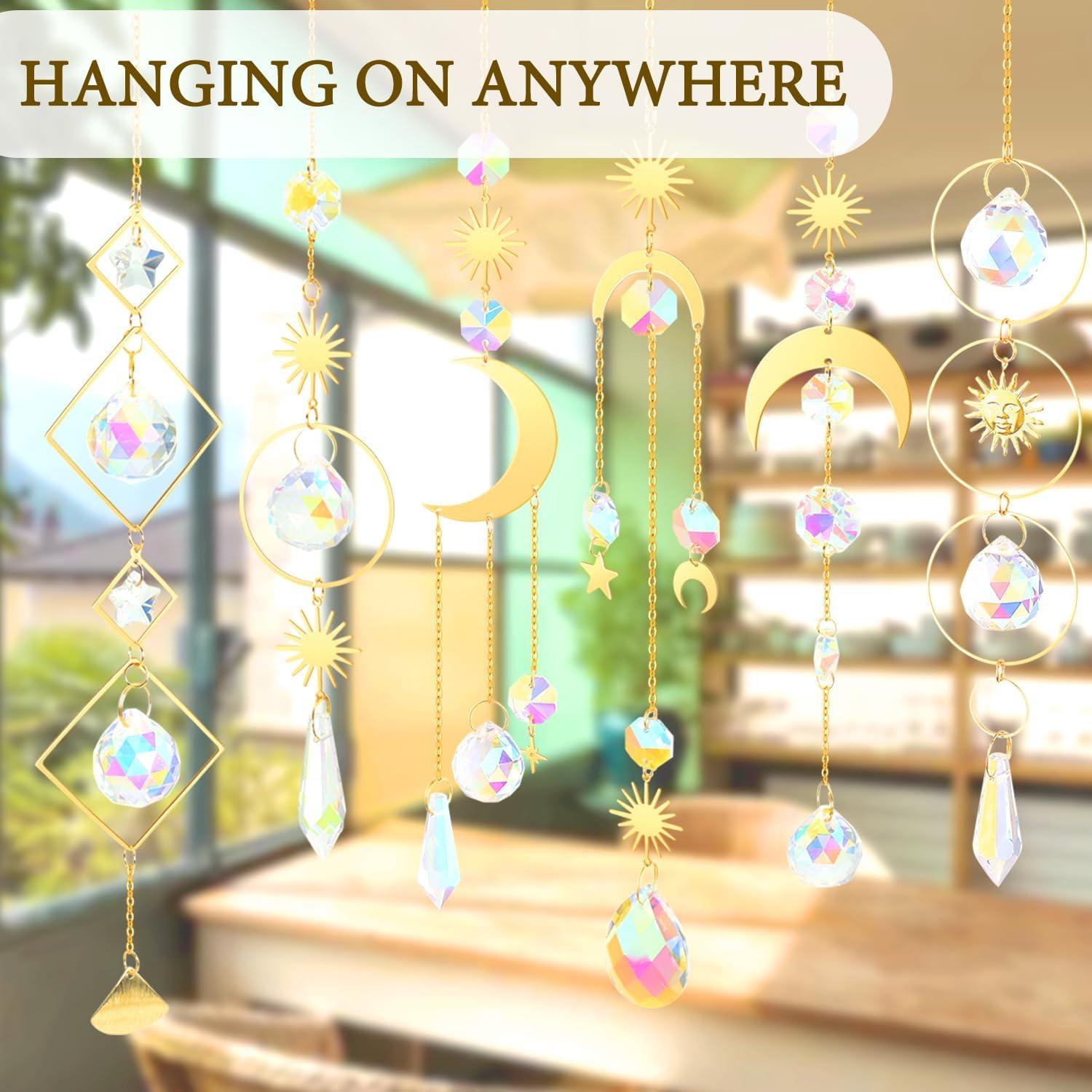 RibRave 6 PCS Colorful Crystals Suncatcher Hanging Sun Catcher with Chain Pendant Ornament Crystal Balls for Window Home Garden Christmas Day Party Wedding Decoration