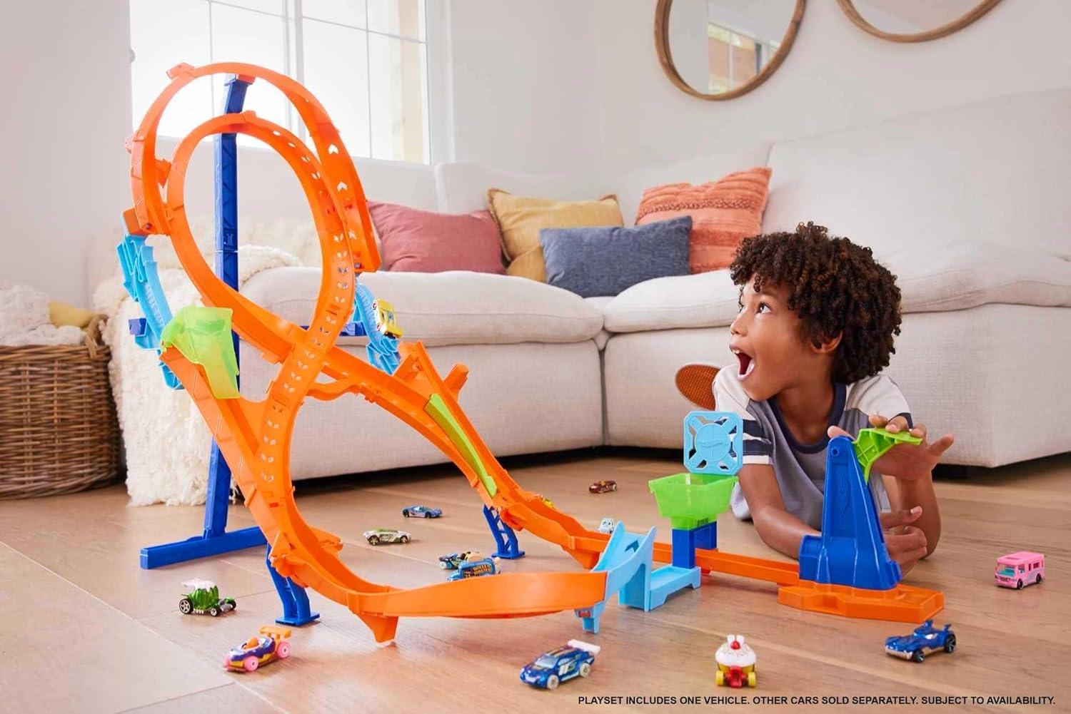 Hot Wheels Action Vertical-8 Jump Track Set with 1:64 Scale Toy Car, 2-ft Tall Track, 37.01 in