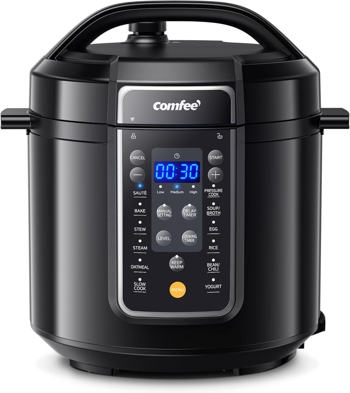 COMFEE' 6QT Black Non-Stick 9-in-1 Electric Pressure Cooker