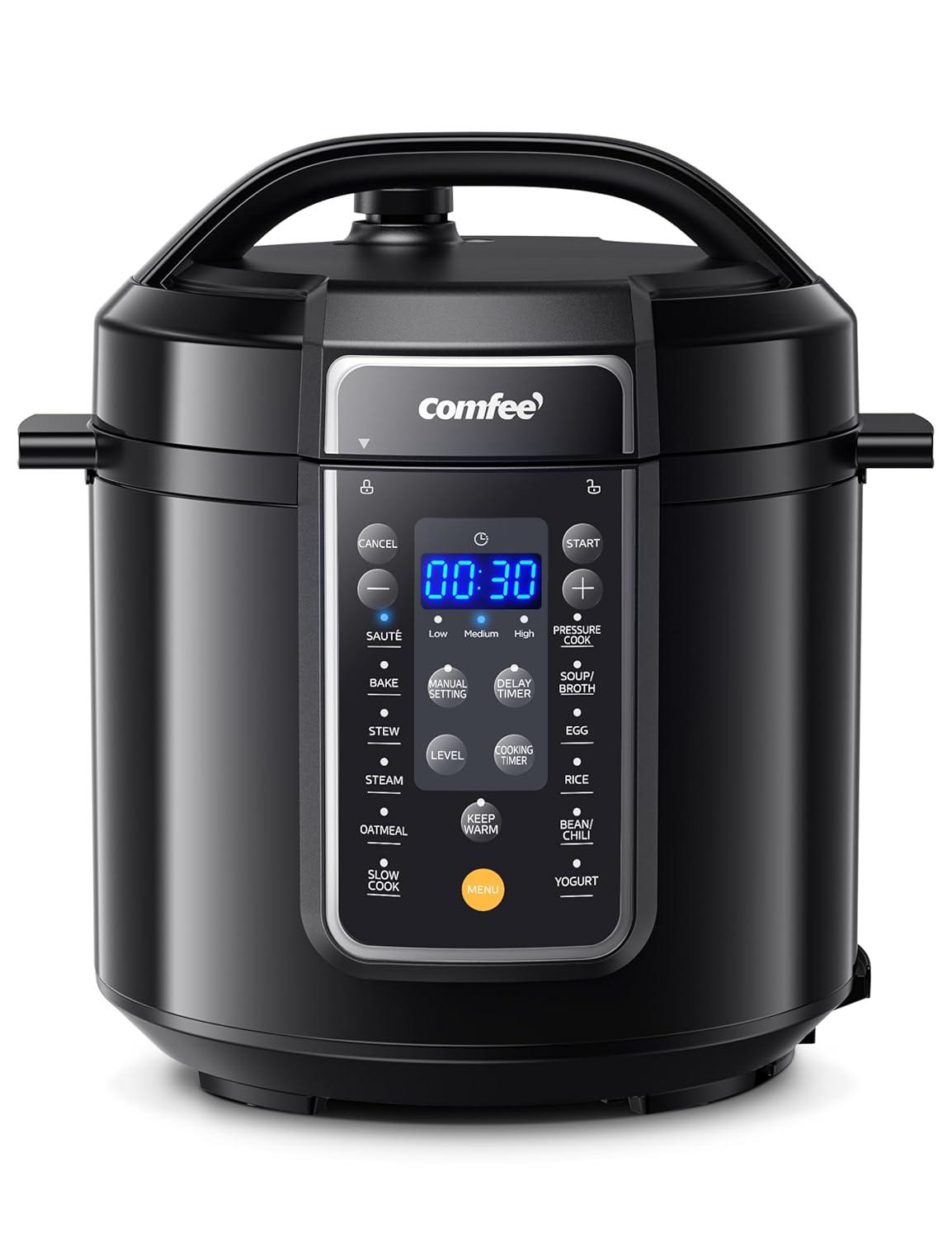 COMFEE’ 6QT Electric Pressure Cooker, 9-in-1 Instant Multi Cooker Olla de Presion  Rice Cooker Slow Cooker Steamer Sauté Yogurt Maker Non-Stick Pot
