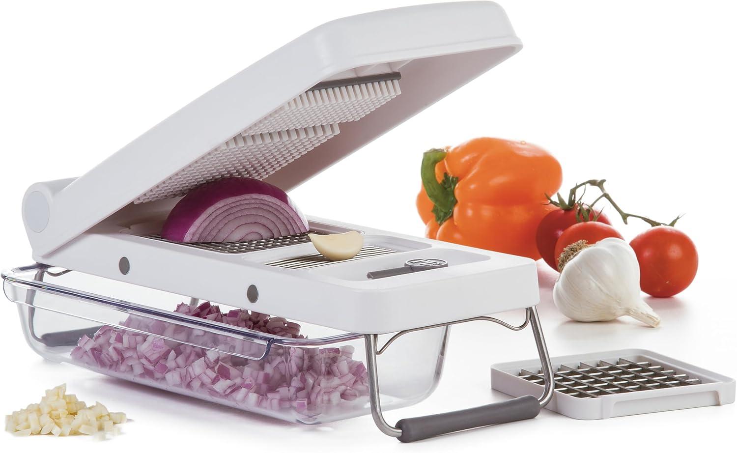 PL8 Professional Chopper White: Stainless Steel Manual Food Chopper, 3 Blades, Dishwasher-Safe, Progressive Veggie Tool