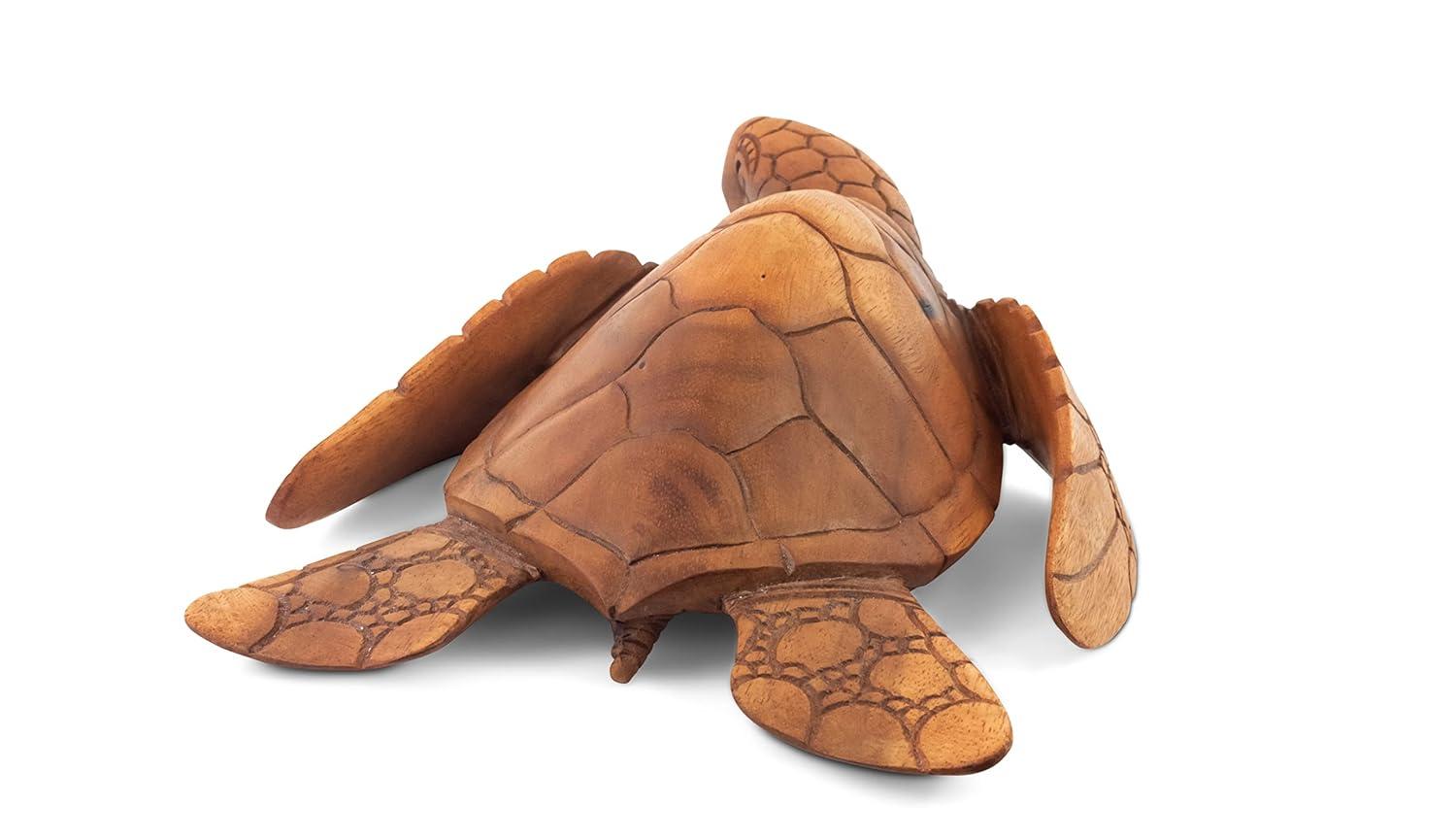 Handcrafted Mahogany Suar Wood Sea Turtle Sculpture, 12"