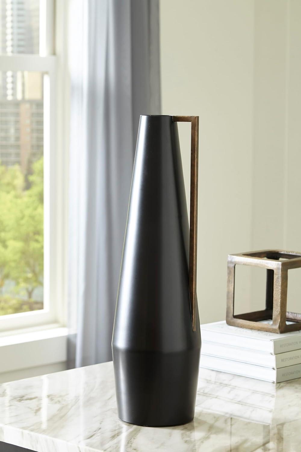 Signature Design by Ashley Contemporary Pouderbell Vase  Black/Gold Finish