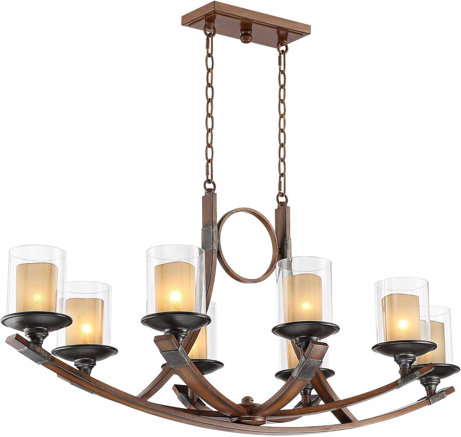 Franklin Iron Works Tafford Mahogany Wood Linear Pendant Chandelier 43 1/4" Wide Rustic Farmhouse Clear Glass 8-Light Fixture for Dining Room Kitchen