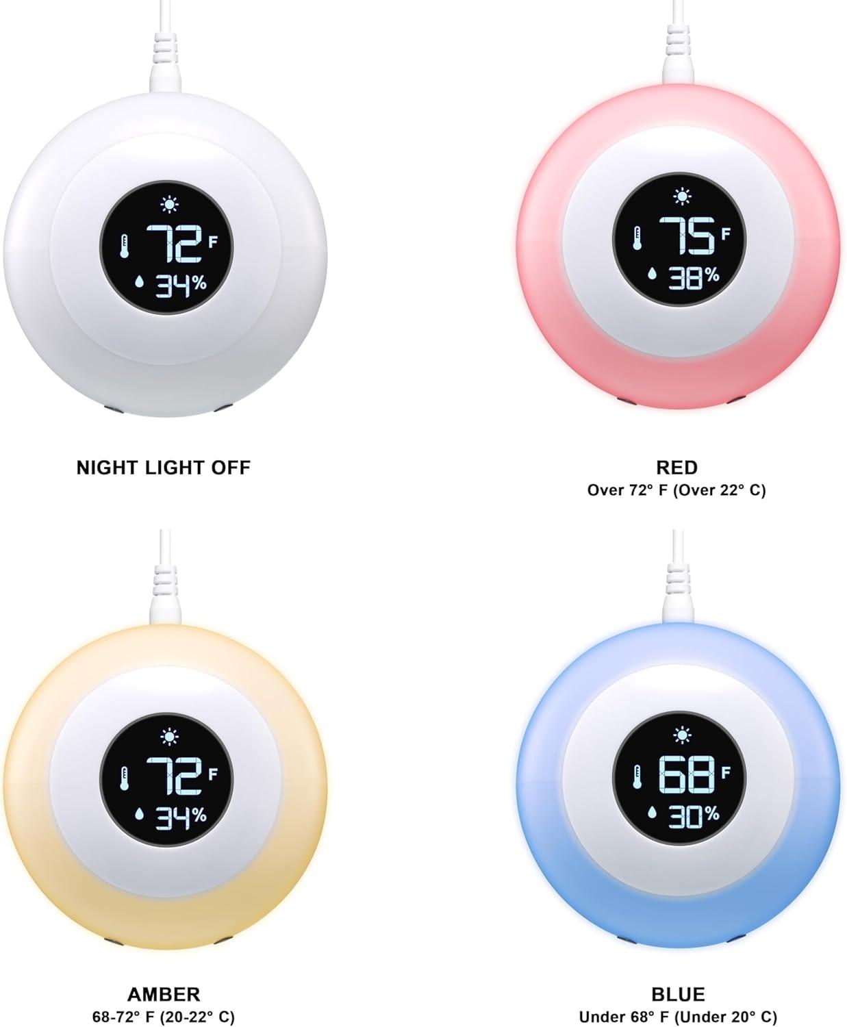 KELVIN Color Changing Nursery Night Light, Customizable Room Thermometer and Hygrometer for Children/Kids