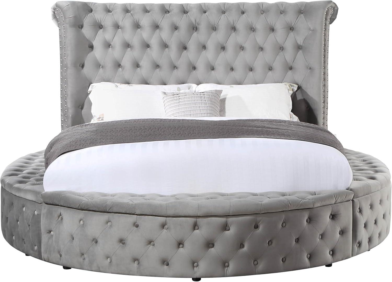 109" Queen Bed Gaiva Bed Gray Velvet - Acme Furniture: Elegant Nailhead, Button-Tufted Design, Wood Composite Frame